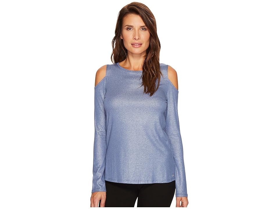 

Ivanka Trump Knit Cold Shoulder Long Sleeve Metallic Shirt (Star Blue) Women's Clothing