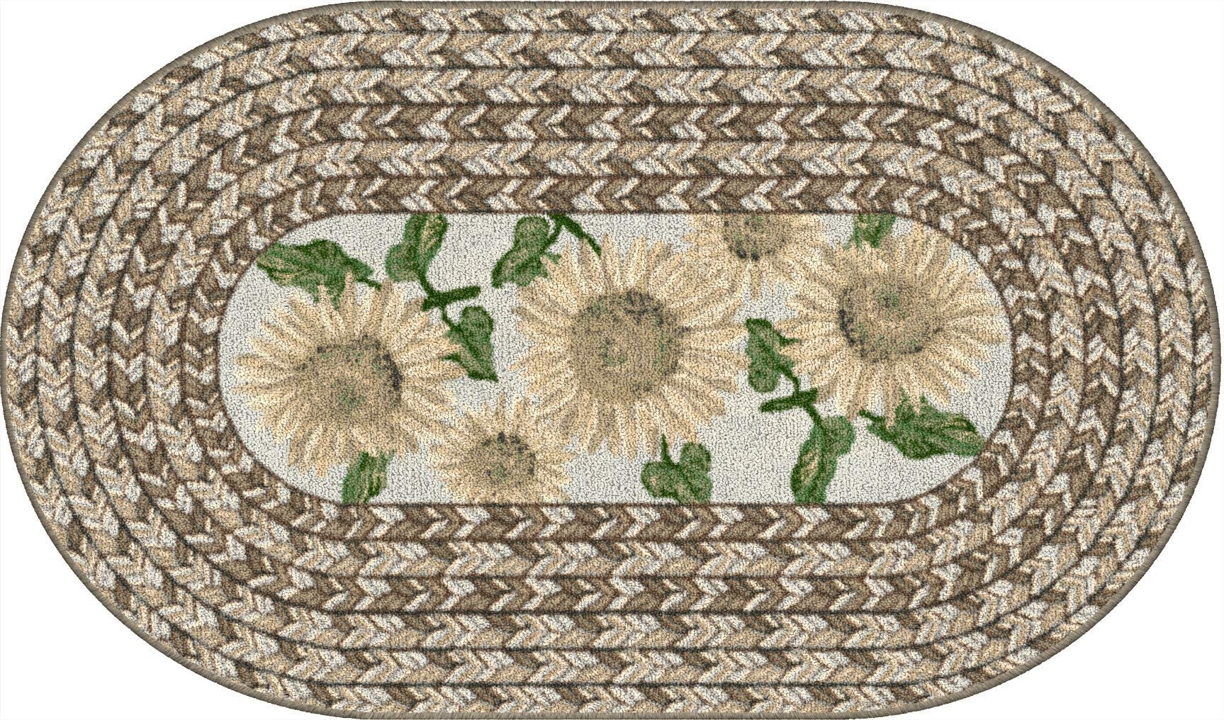 Brumlow MILLS Sunflower Braid Printed Pattern Rustic Floral Area Rug for Kitchen, Entryway, Bathroom Mat and Home D??cor, 20" x 34", Neutral