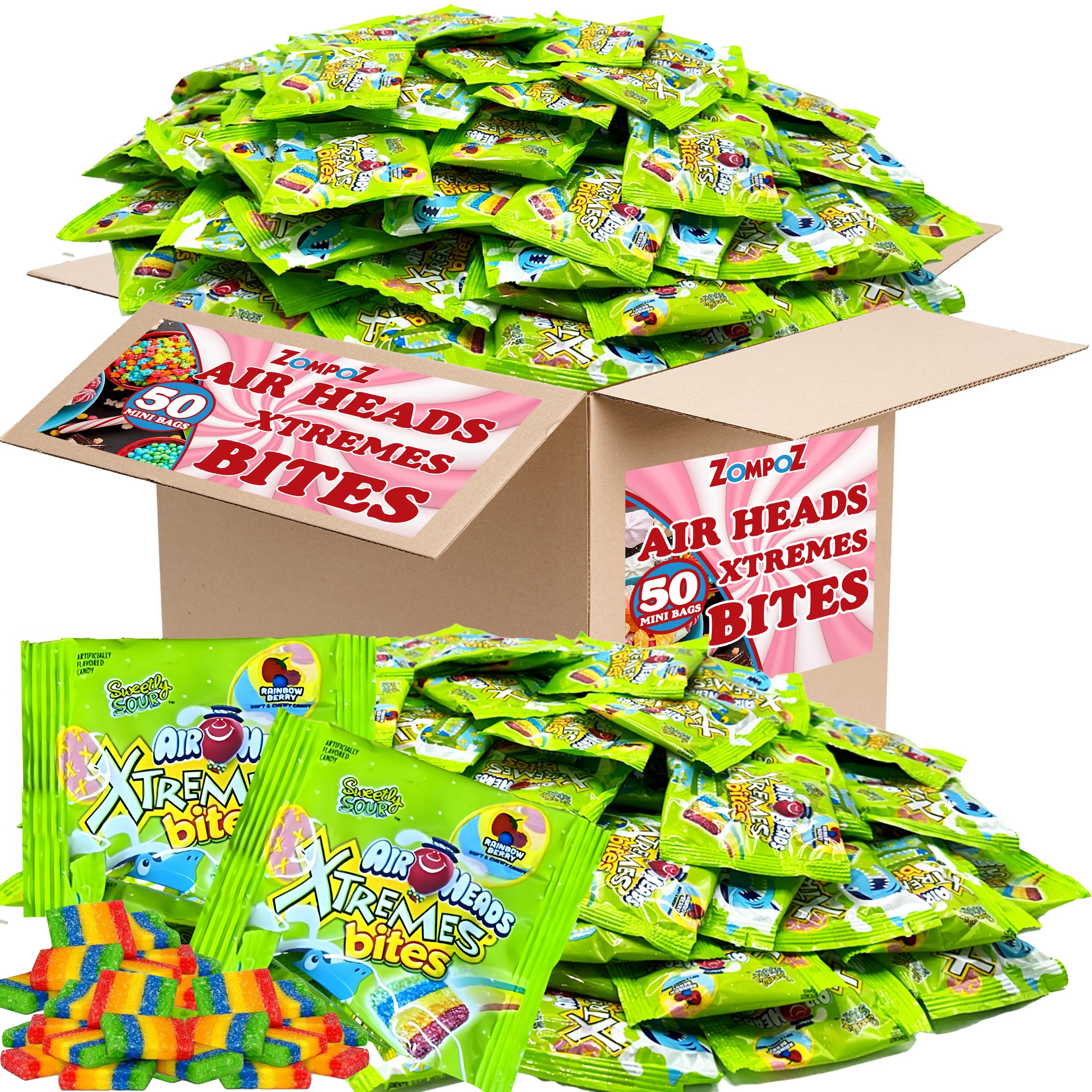 Xtremes Bites, Bulk 50 Snack Size Packs, Individually Wrapped Bulk Candy for Adults & Kids, Sweetly Sour Candy, Rainbow Berry, Gummy Candies, for Concessions, Party Favors, Treat Bags