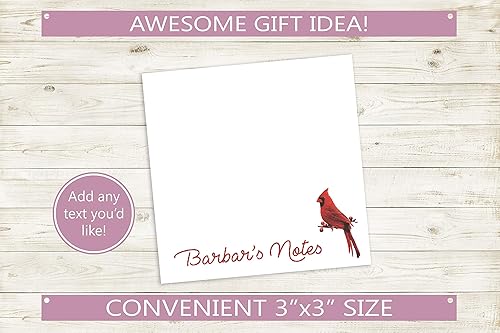Miniatura 2 de Notas adhesivas personalizadas con diseño de pájaro cardenal  3 x 3 pulgadas, 50 notas adhesivas por bloc, texto con nombre personalizado, idea de