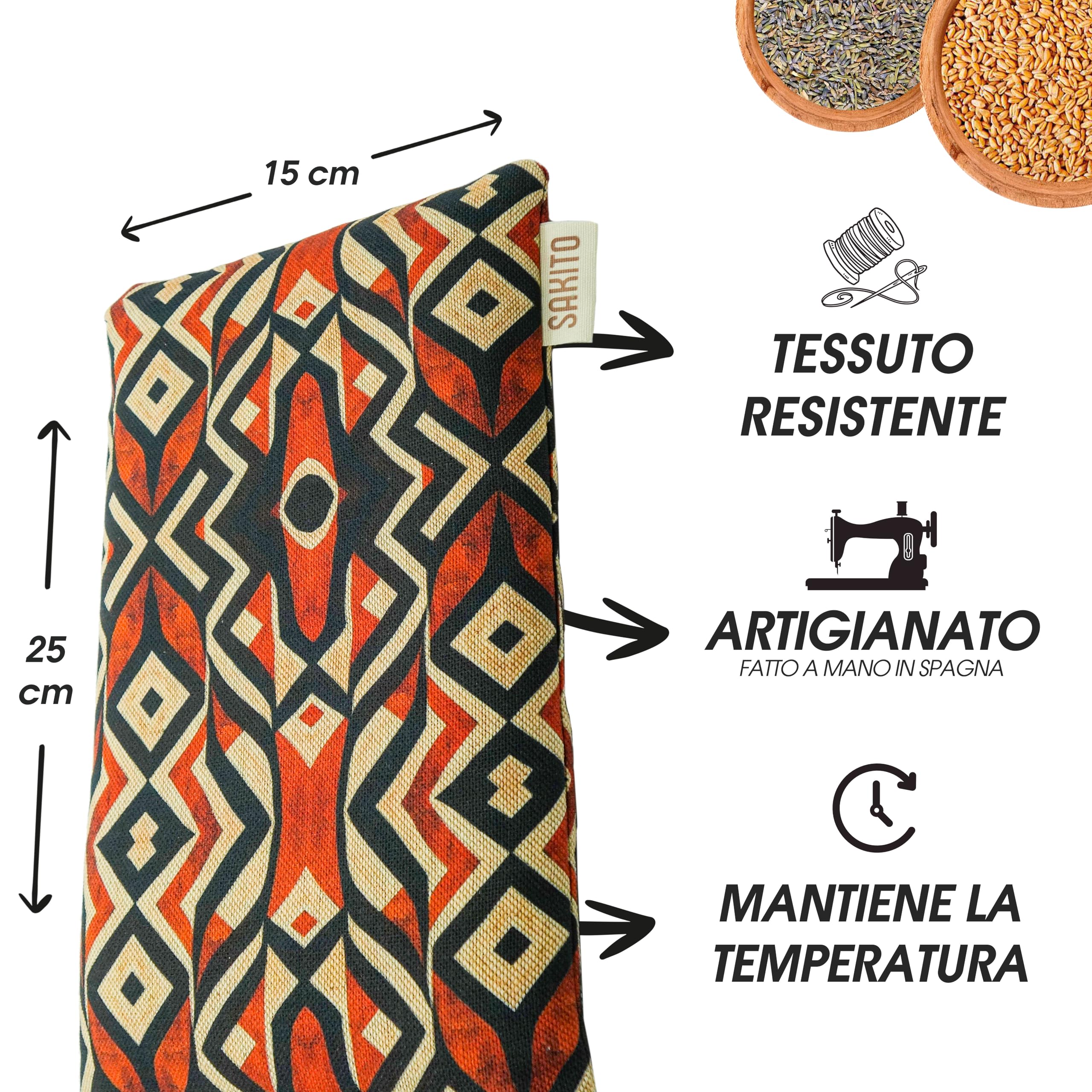 Cuscino Termico Microonde (25x15 cm) - Terapia Naturale per lo Stress e i Dolori Muscolari - Uso Caldo o Freddo - Elevata Ritenzione del Calore - Profumo di Lavanda (Tribal, 25 x 15 cm)