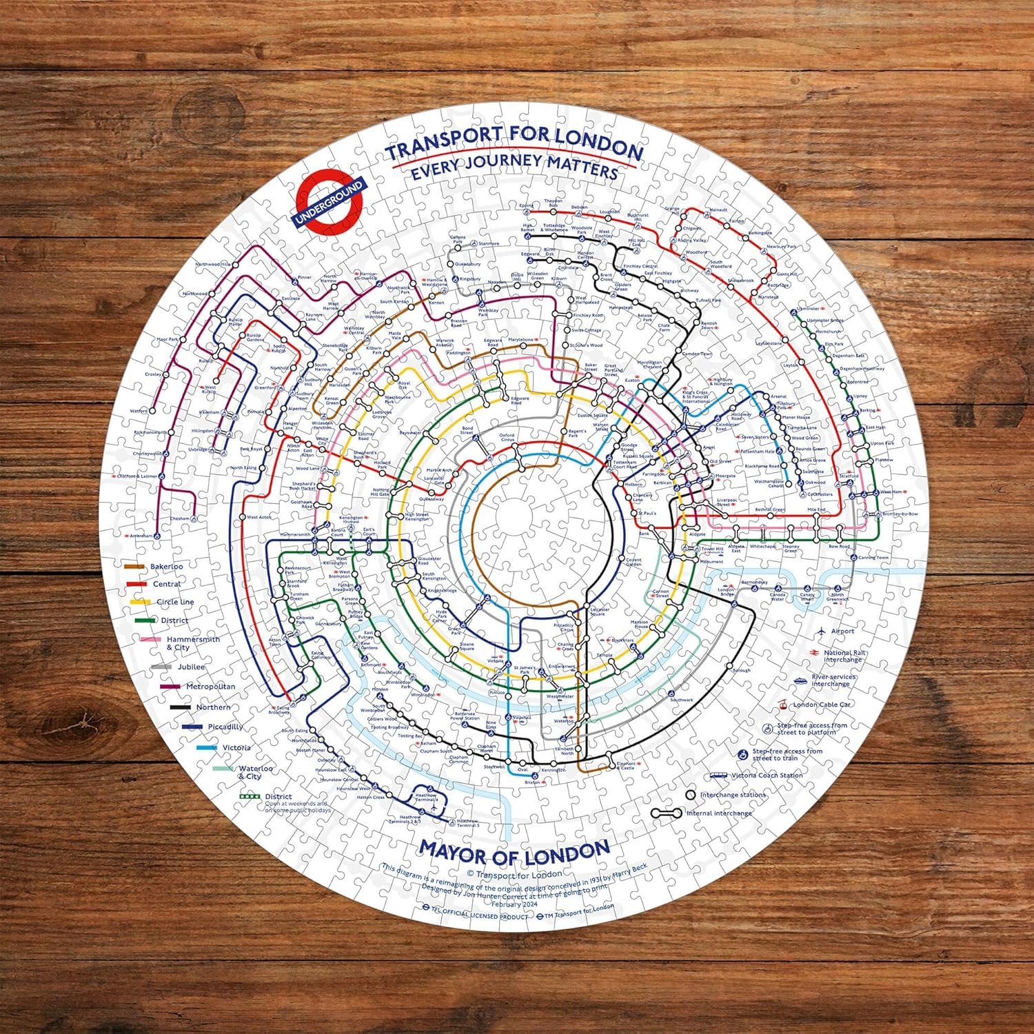 Gibsons TfL Circular Underground Tube Map 500 Piece Round Jigsaw Puzzle for Adults | Great Britain London Transport | Made in The UK | Sustainable Premium 100% Recycled Board Great Gift Gibsons Games