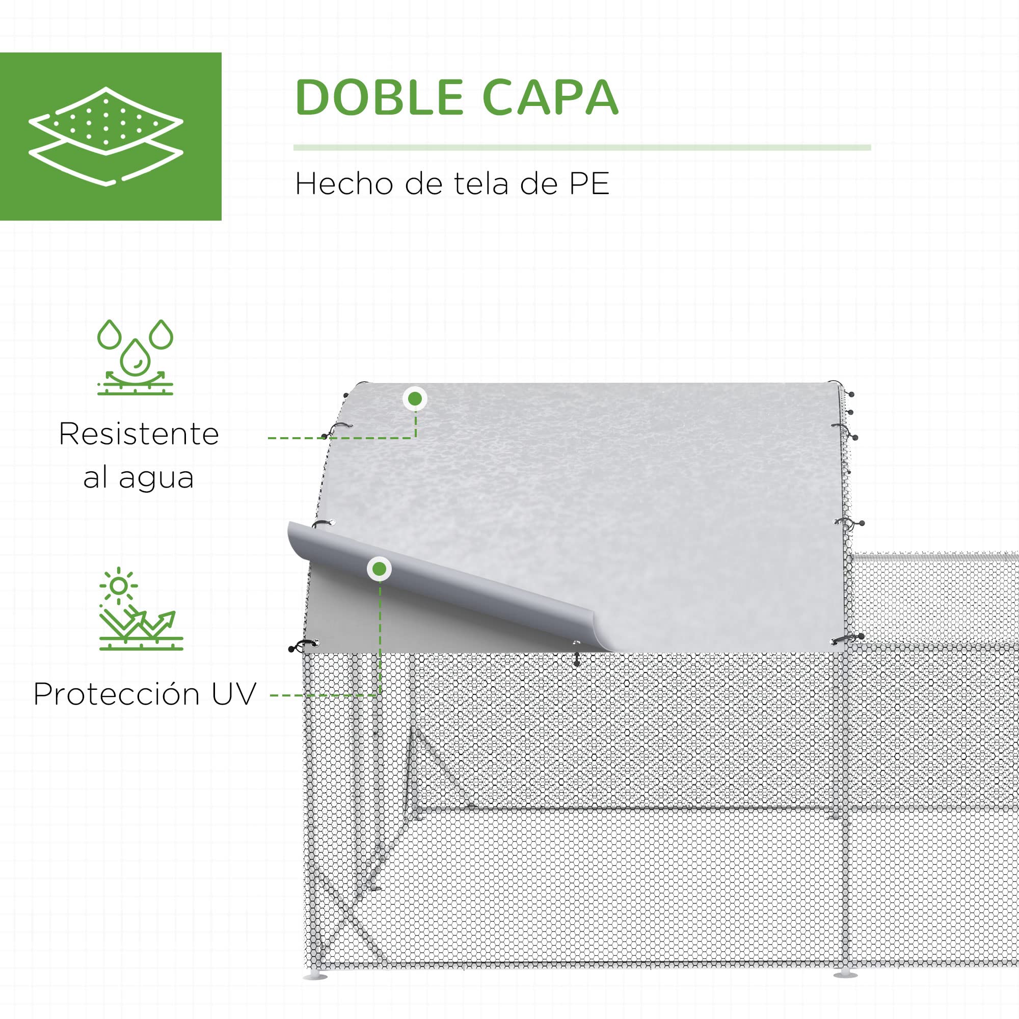 PawHut Gallinero Exterior Grande Acero Galvanizado 380x280x195 cm 2 Pisos para 10-12 Gallinas