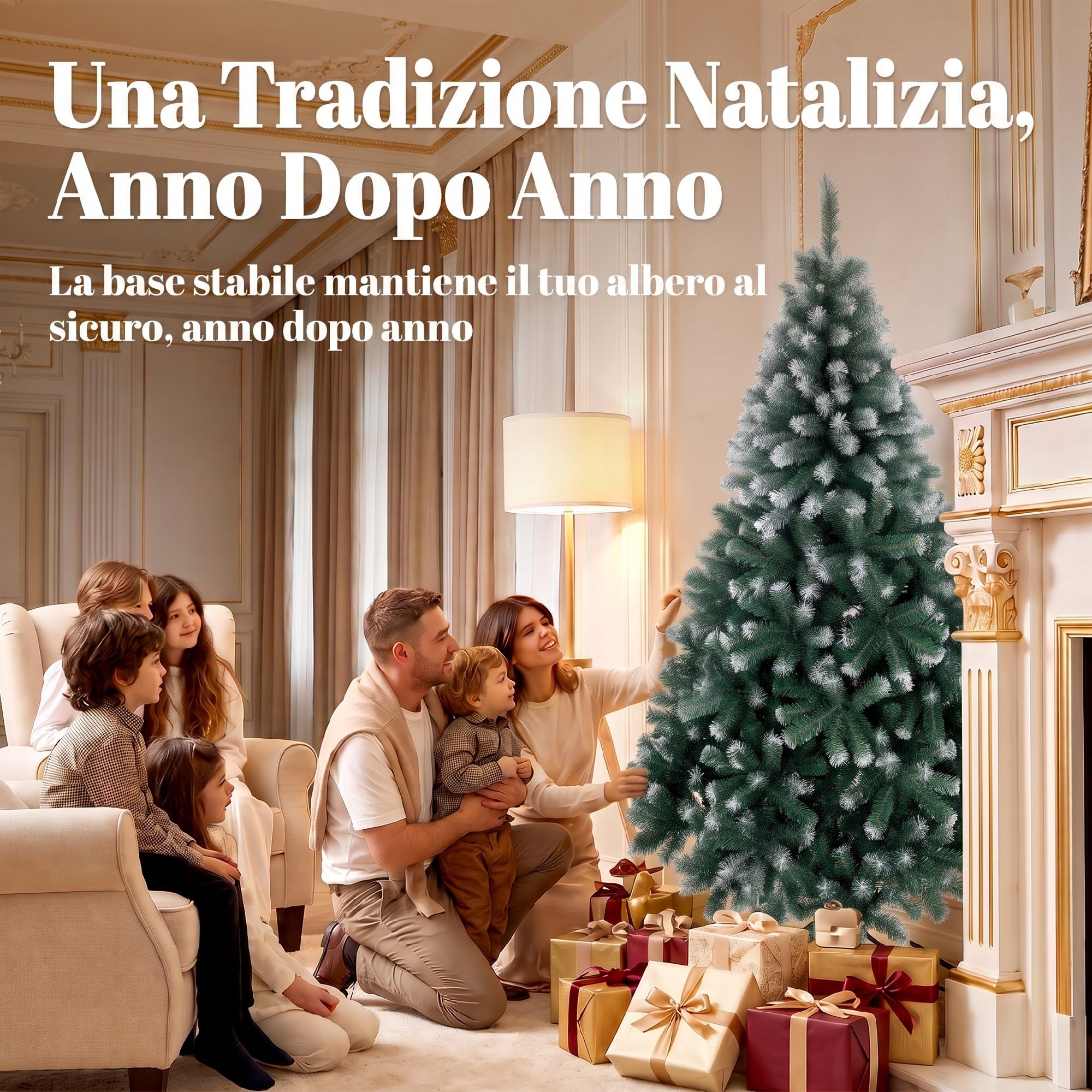 HOMCOM Albero di Natale 180 cm con 700 Rami Ignifughi Innevato Verde