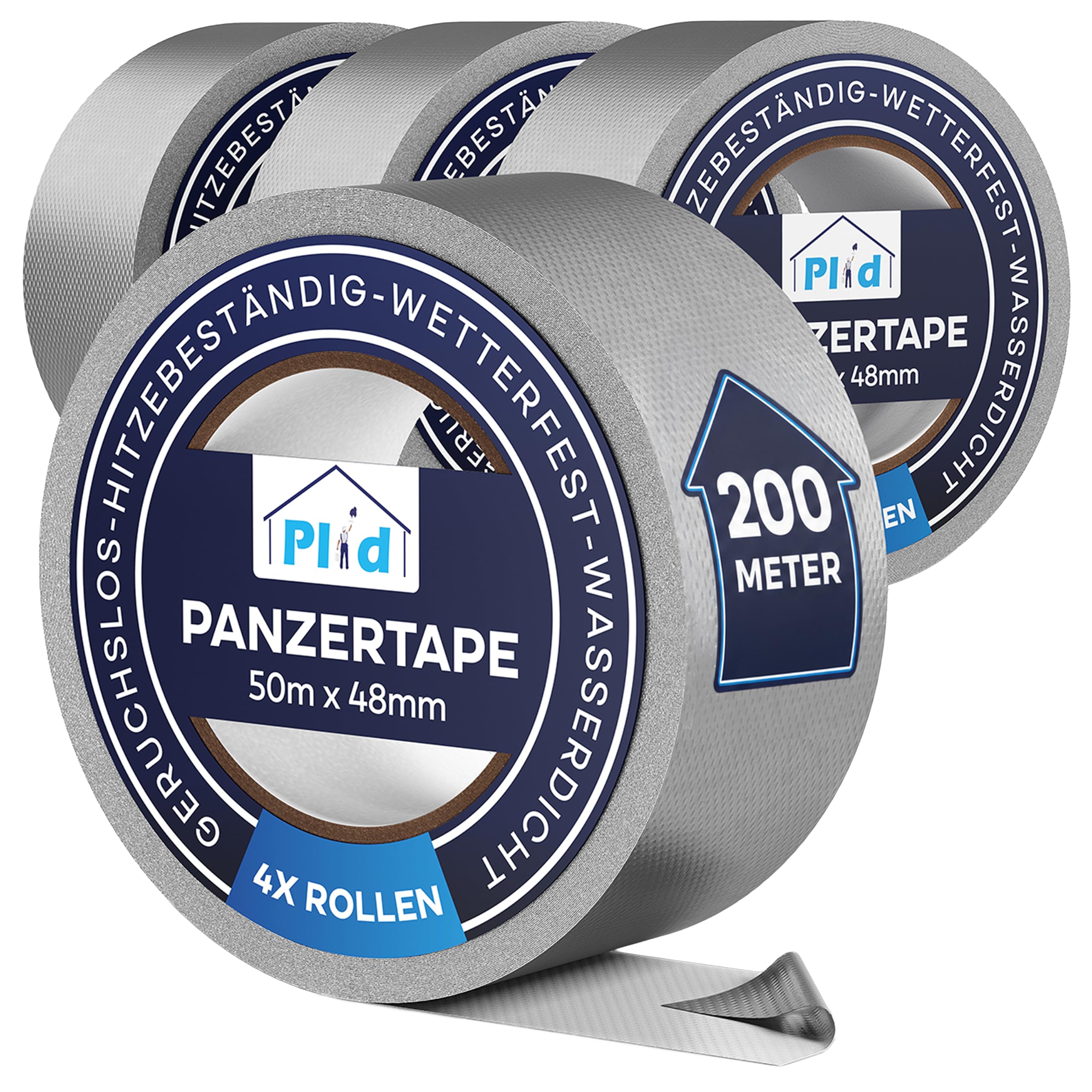Plid® Cinta blindada plateada de 50 m x 48 mm [resistente al agua] – Cinta adhesiva extra fuerte – Cinta adhesiva resistente al agua – para interior y exterior – Cinta blindada – Cinta adhesiva –