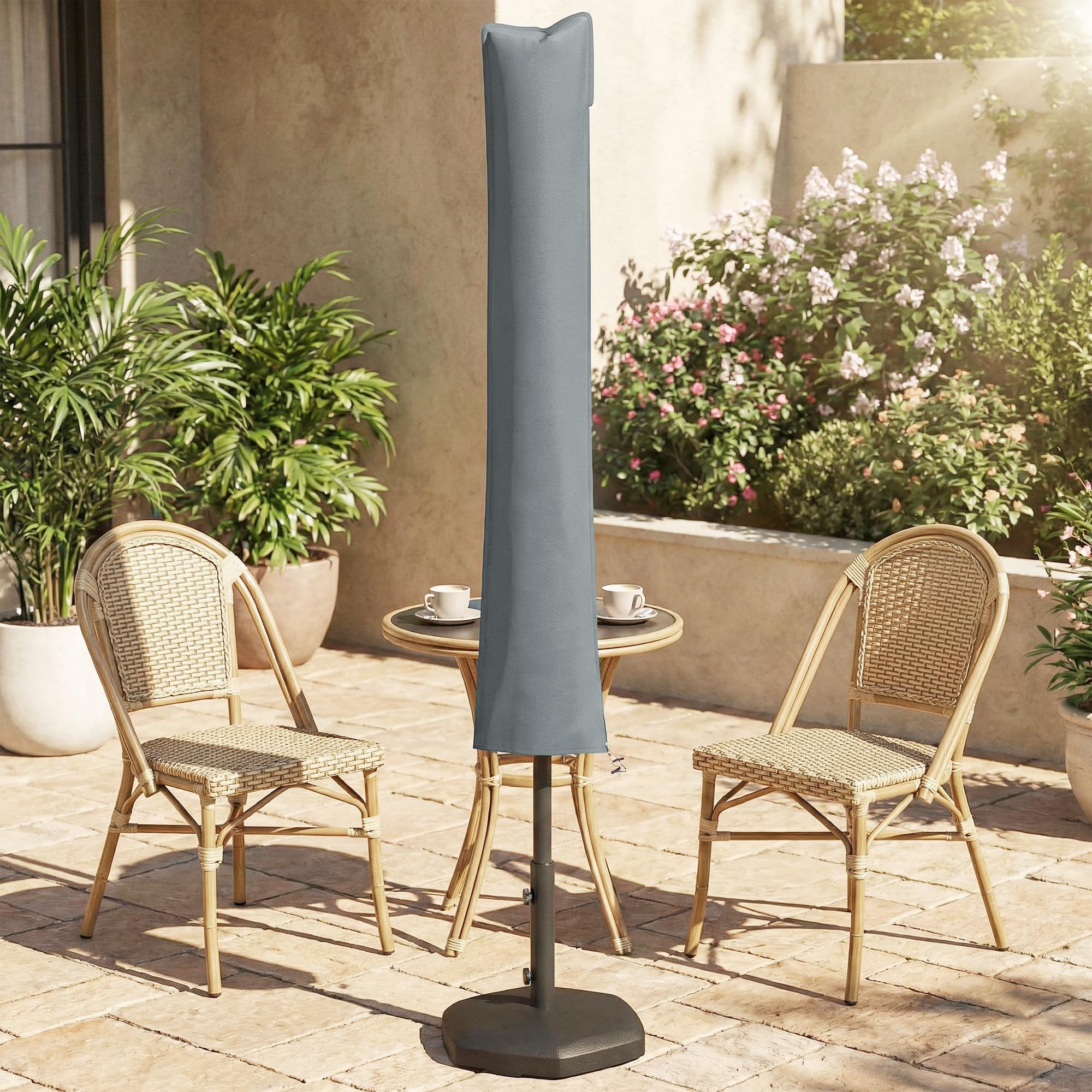 Outsunny Housse de Protection imperméable pour Parasol Droit avec Fermeture éclair et Cordon de Serrage Gris