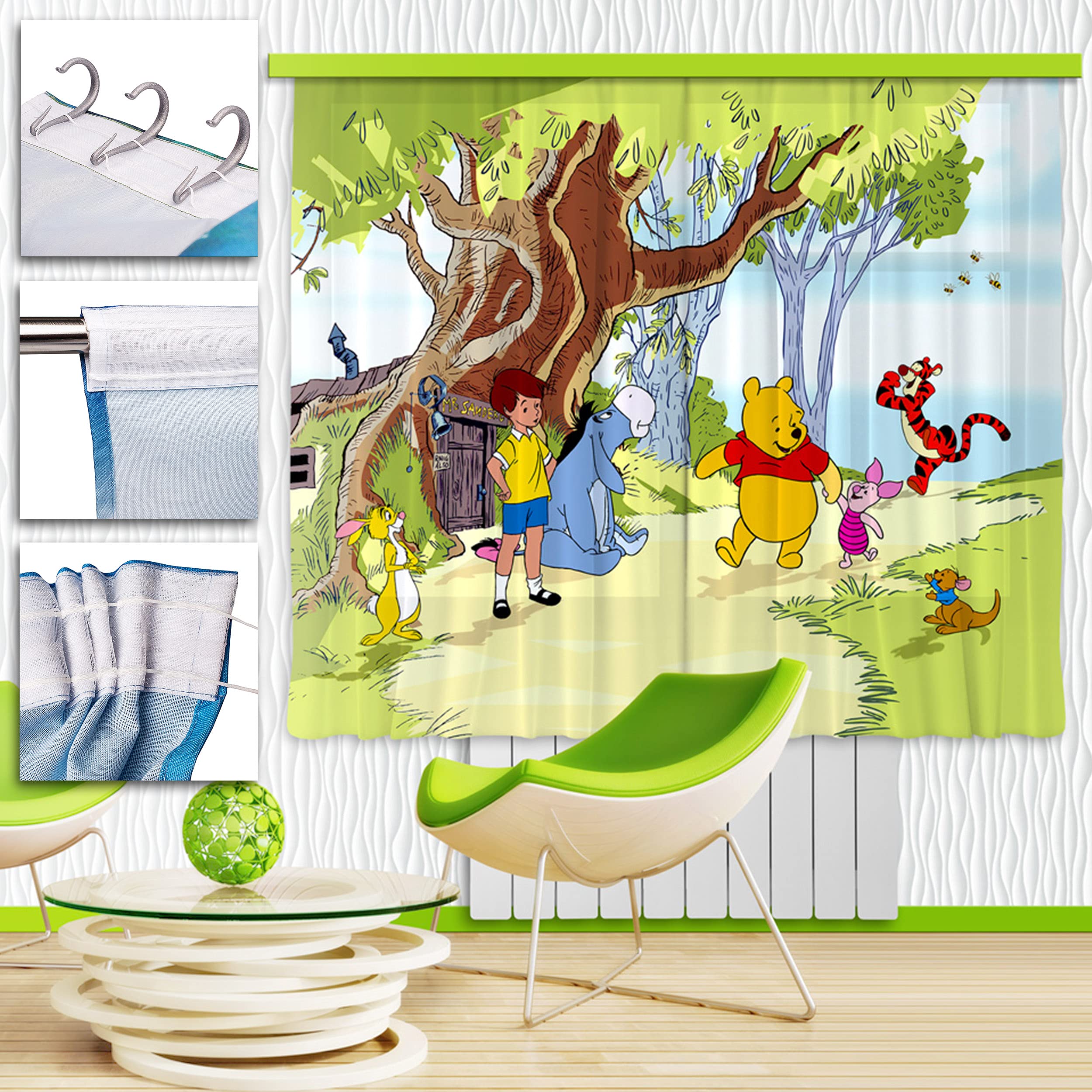 alles-meine.de GmbH Vorhang/Gardine Motiv & Größe frei wählbar 4 TLG. Set Fertigschal - - Winnie Pooh - 2X - 90 * 160 cm lang - Blickdicht - Kräuselband - leichte Verdunk..