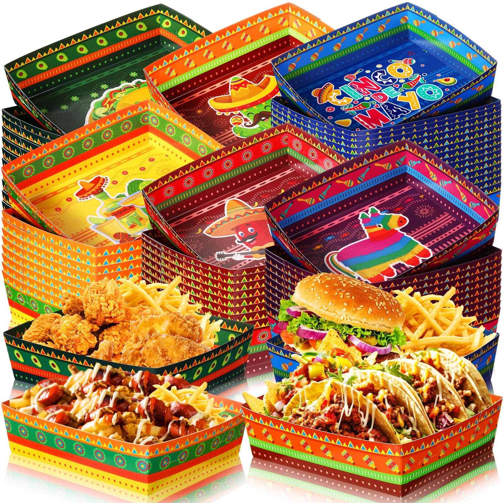Harloon 36 Pack Large Mexican Paper Food Trays 5 lb Disposable Fiesta Snack Nacho Boats Cinco De Mayo Party Food Serving Trays for Mexican Themed