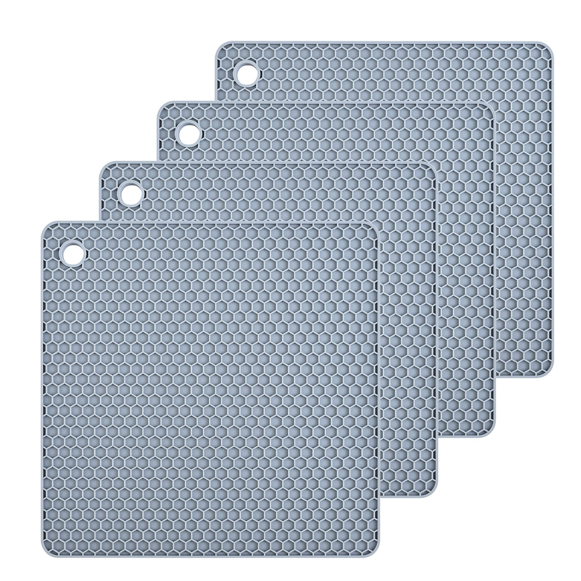 Smithcraft Silicone Trivets Mats Silicone Pot Mat for Countertop Trivet Pads Heat Resistant Table Placemats 4 Pack,Size:7.5x7.5 Inch, Shape:Square (Light Grey)
