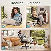 Vista 7 de GABRYLLY Silla de oficina con reposapiés, silla de escritorio ergonómica – 135° reclinable ancho, brazos abatibles de 45°, reposacabezas 3D