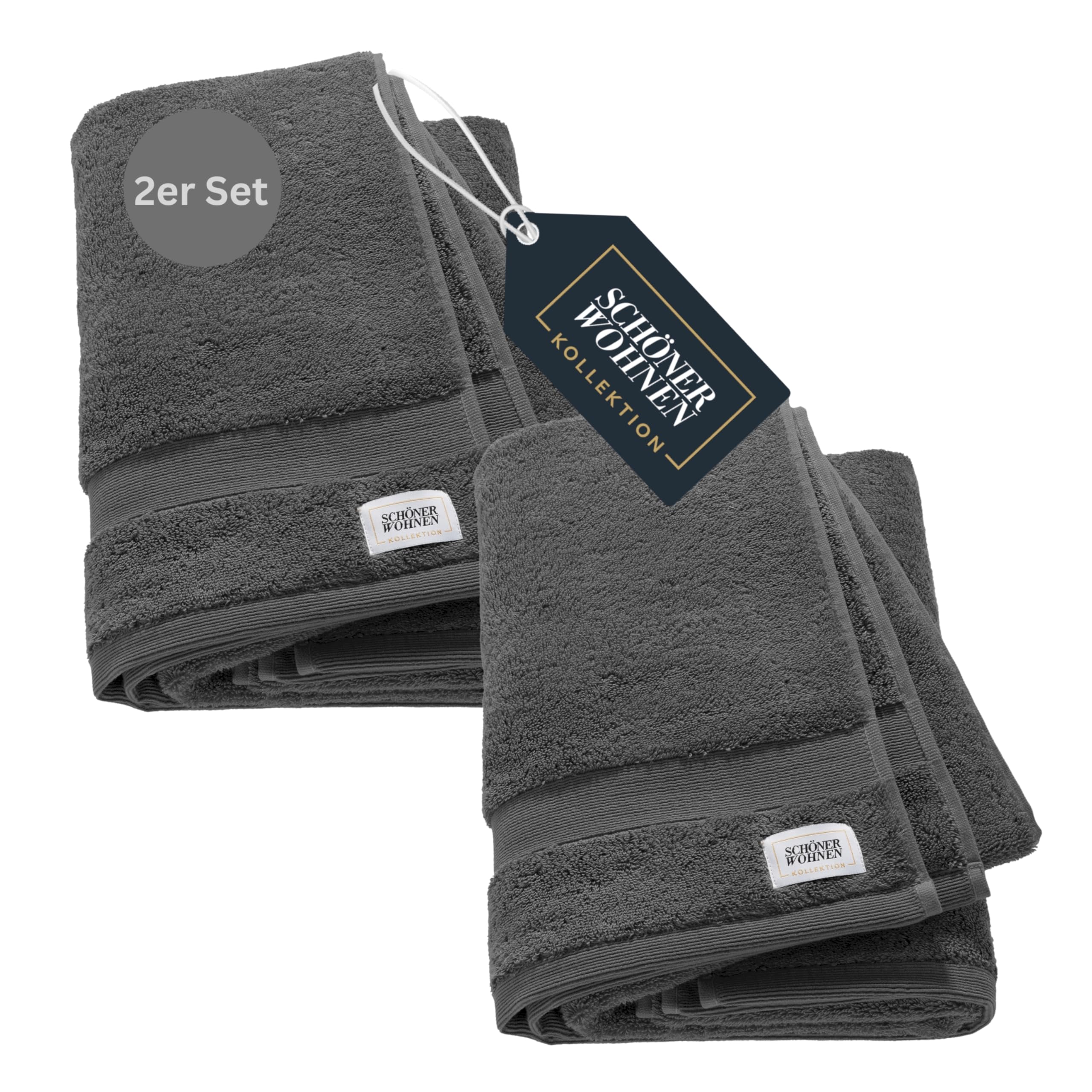 SCHÖNER WOHNEN 2er Set Premium Duschtuch 70x140 cm - saugstark - Luxus Badetücher Anthrazit 2teilig - 100% Baumwolle - flauschig weich - als Handtuch-Set kombinierbar - Frottiertücher - Öko-Tex