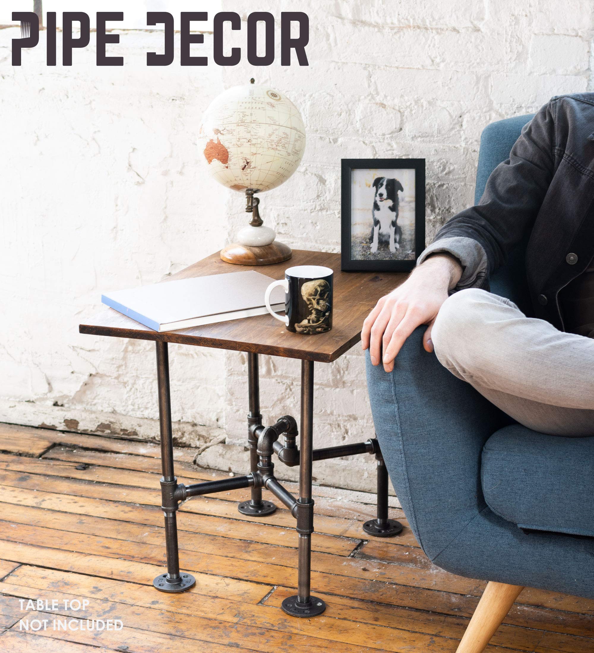 Industrial Pipe Decor Table Leg Set, Rustic End Table Side Table Base Kit, Dark Grey/Black Steel