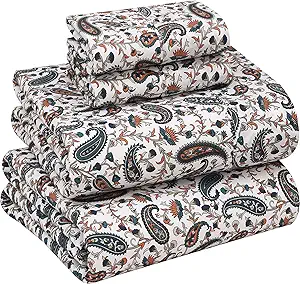 RUVANTI 100% Cotton Split King Sheets Sets for Adjustable Bed, 5 PCs, Soft & Breathable Percale Weave Bedding, Deep Pocket 16", Hotel Standard, Crisp Cool Feel & Durable, Floral Sheet, Teal Paisley