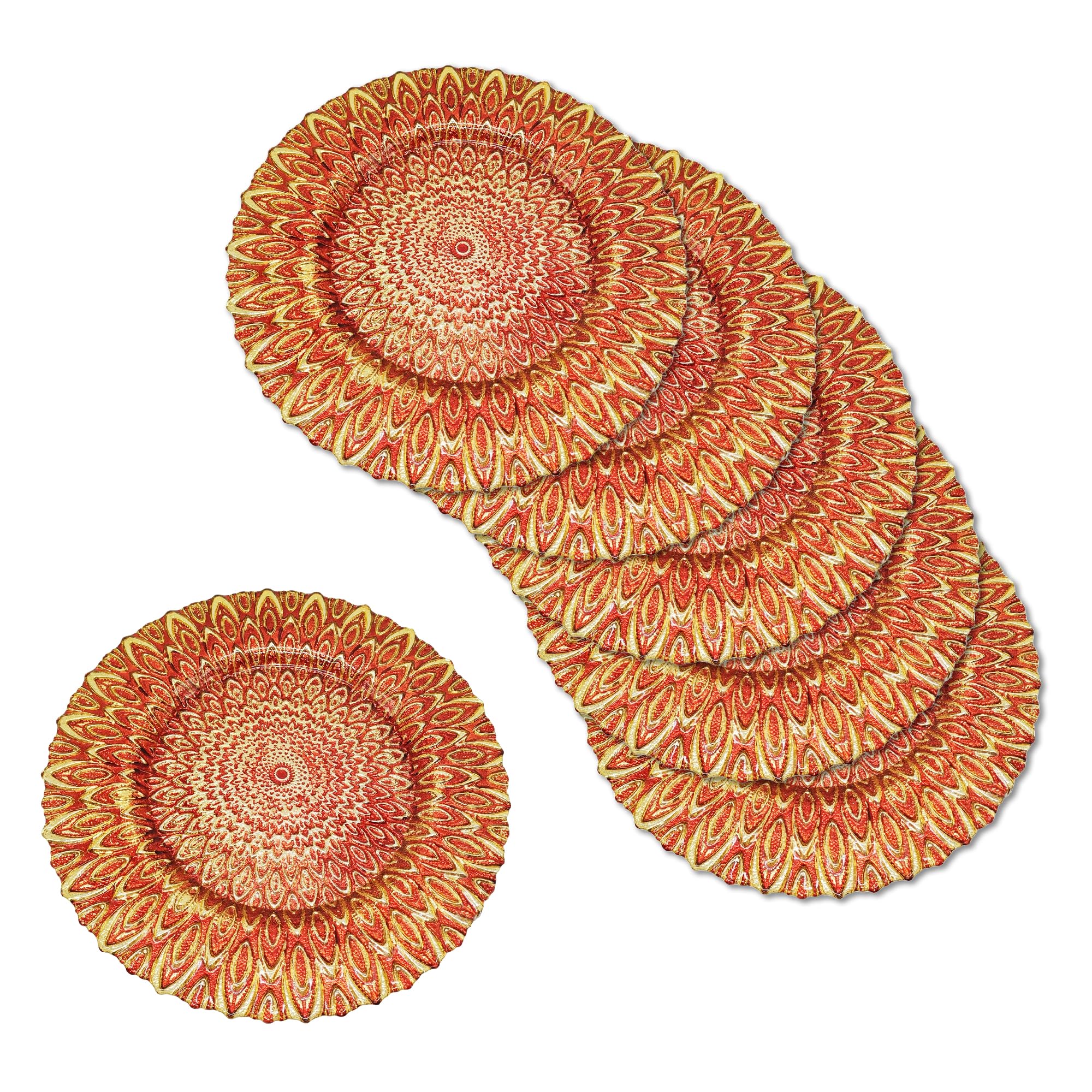 Trimming Shop Dekoracyjne talerze do ładowania na imprezy, szklane talerze do dekoracji stołu obiadowego, wesela, urodziny, imprezy, zastawy stołowej, imprezy gastronomiczne, 33 cm, czerwone, 6 szt