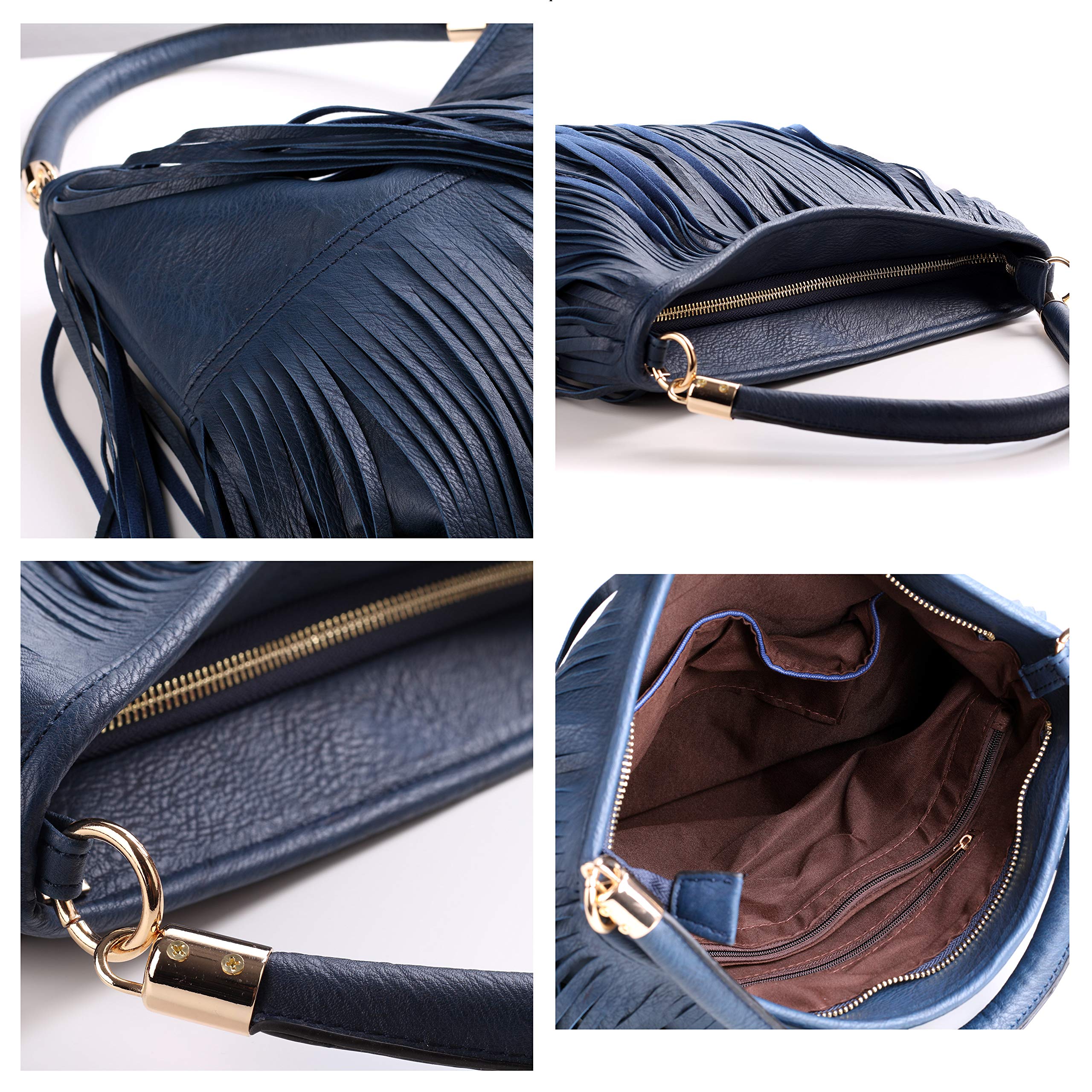 WEDMAY - Bolso de hombro de piel sintética suave con flecos y borlas para mujer, Estilo 1 - Negro, Large