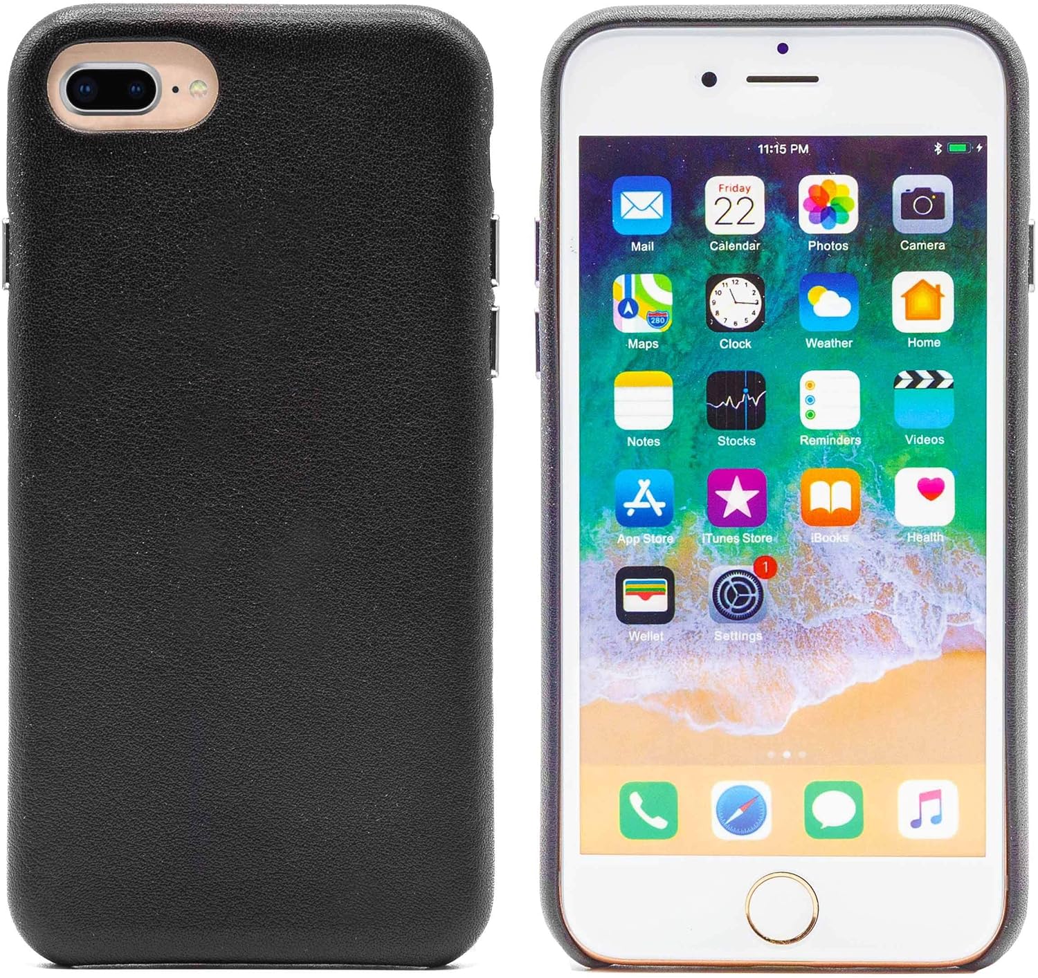Genuine Cowhide Black Leather Cell Phone Case for iPhone 8 Plus