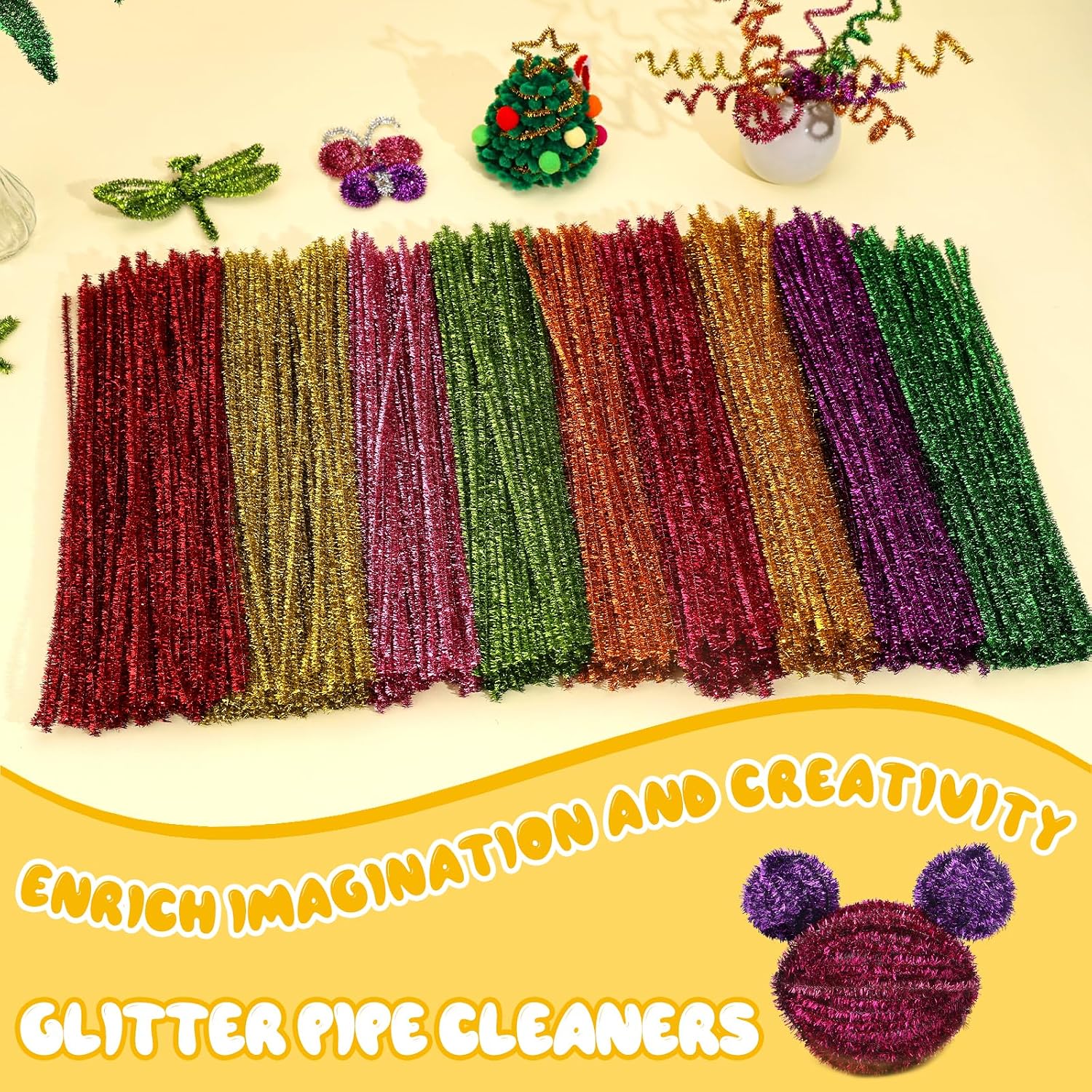 Hssugi 100PCS Pipe Cleaners, Light Golden Chenille Stems Craft Supplies image 5