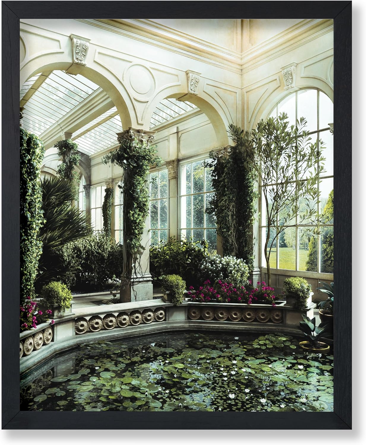 Poster Master Water Lily Pond Poster - Castle Ashby Gardens Print - Orangery Artwork - Photography Art - Conservatory Design - Botanical Illustration - Bedroom or Office Decor - 16x20 UNFRAMED