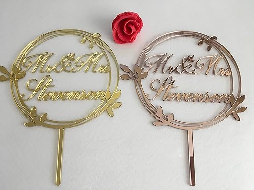 Miniatura 3 de Corona de laurel de boda personalizada para decoración de tartas, círculo, apellido, decoración para tartas, apellido, señor y señora, monograma
