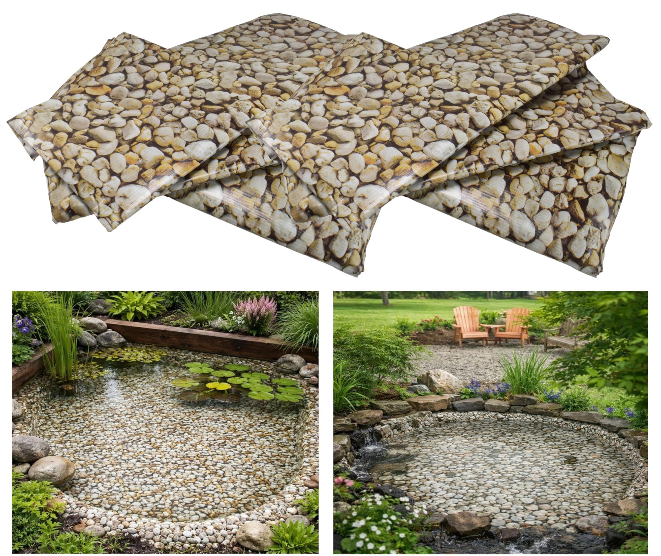 WHITE ARROW 450gsm Heavy Duty Pond Liner, Natural Pebble Effect, Durable PVC, Koi Pool (3m x 3m)