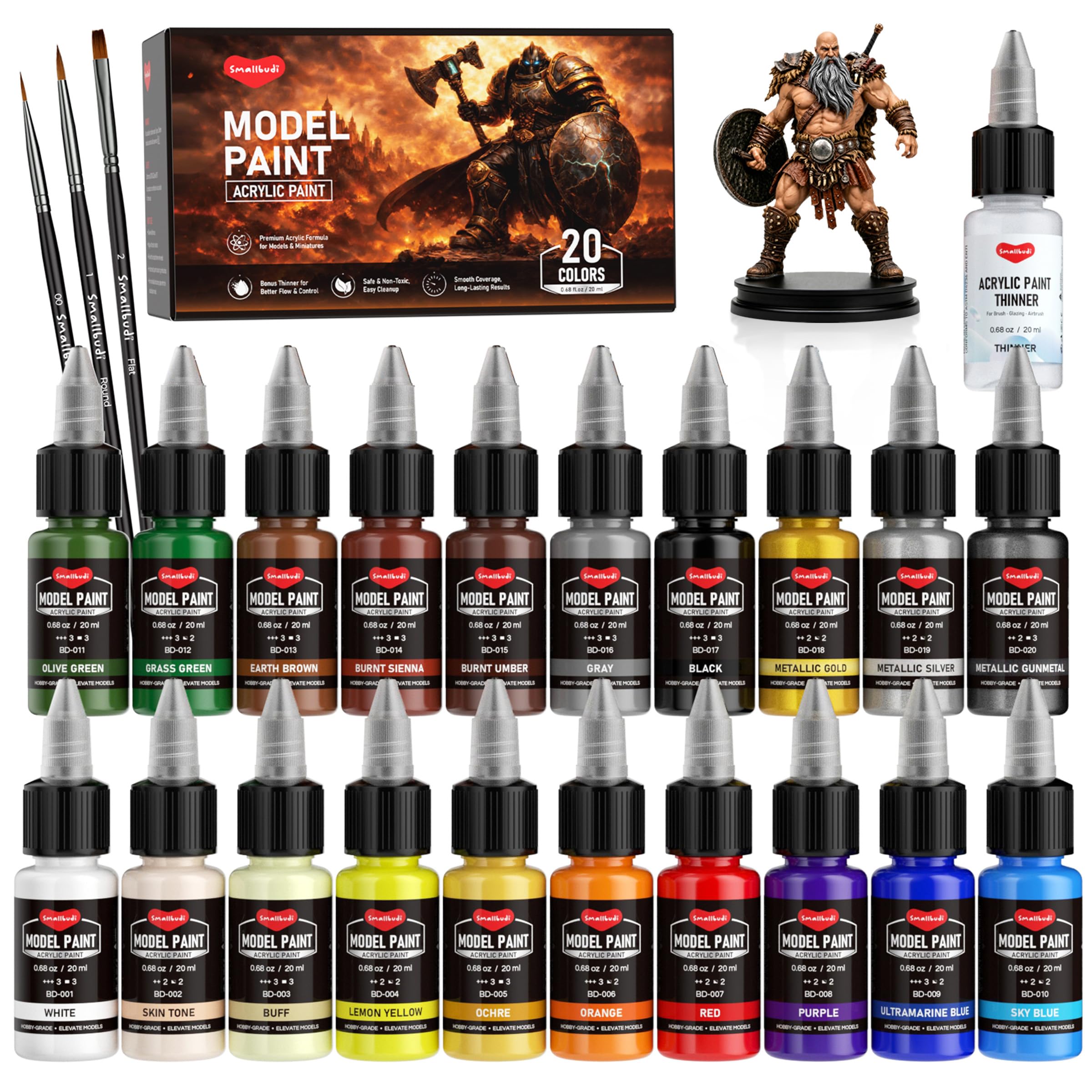 Smallbudi 20 Colors Model Paint Set 20ml/0.6Oz Miniature Acrylic Paint