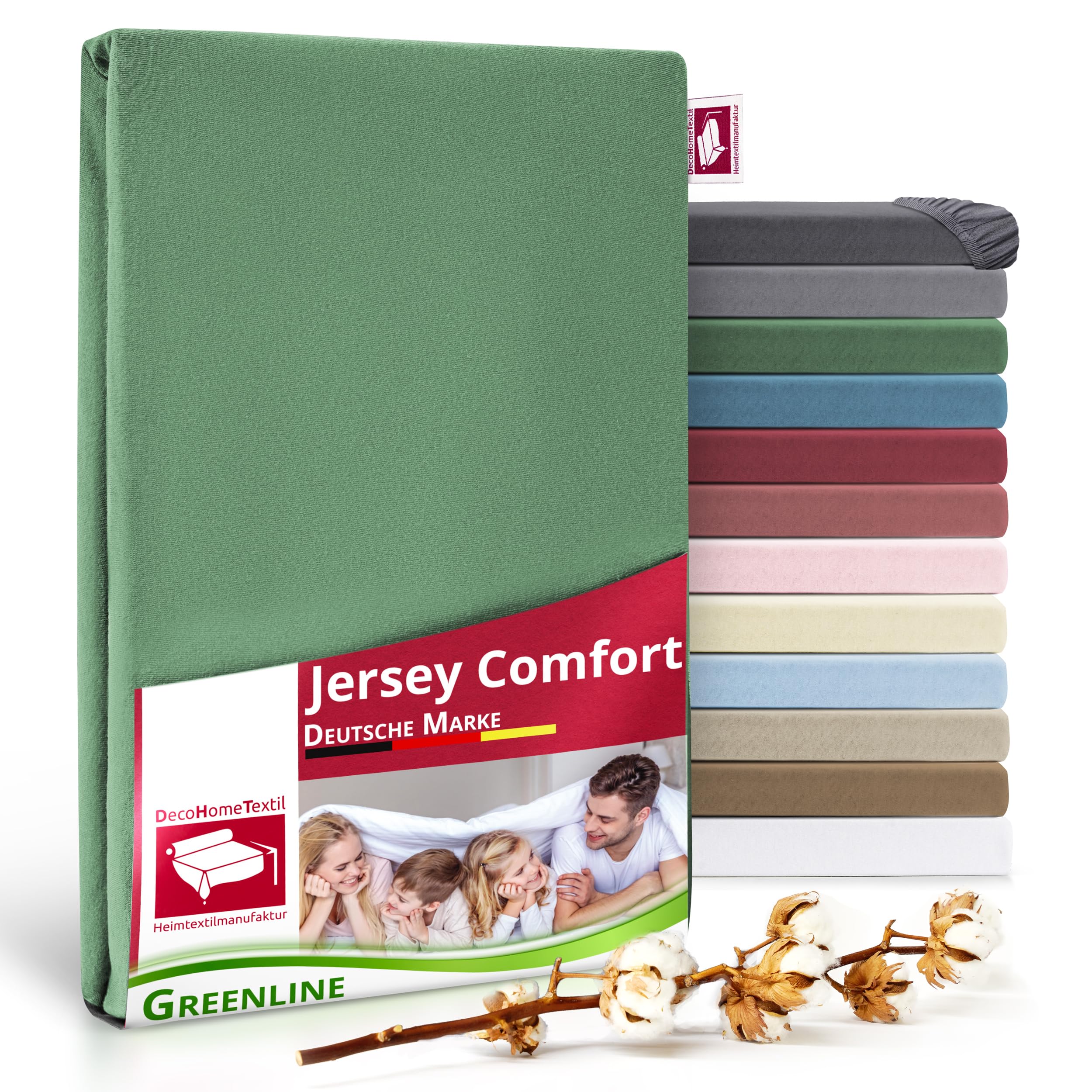 Greenline Spannbettlaken Premium Jersey aus 100% Baumwolle Dunkelgrün Doppelpack (2X) 180-200x200 cm bis zu 30 cm auch für Boxspringbetten, Spannbetttuch
