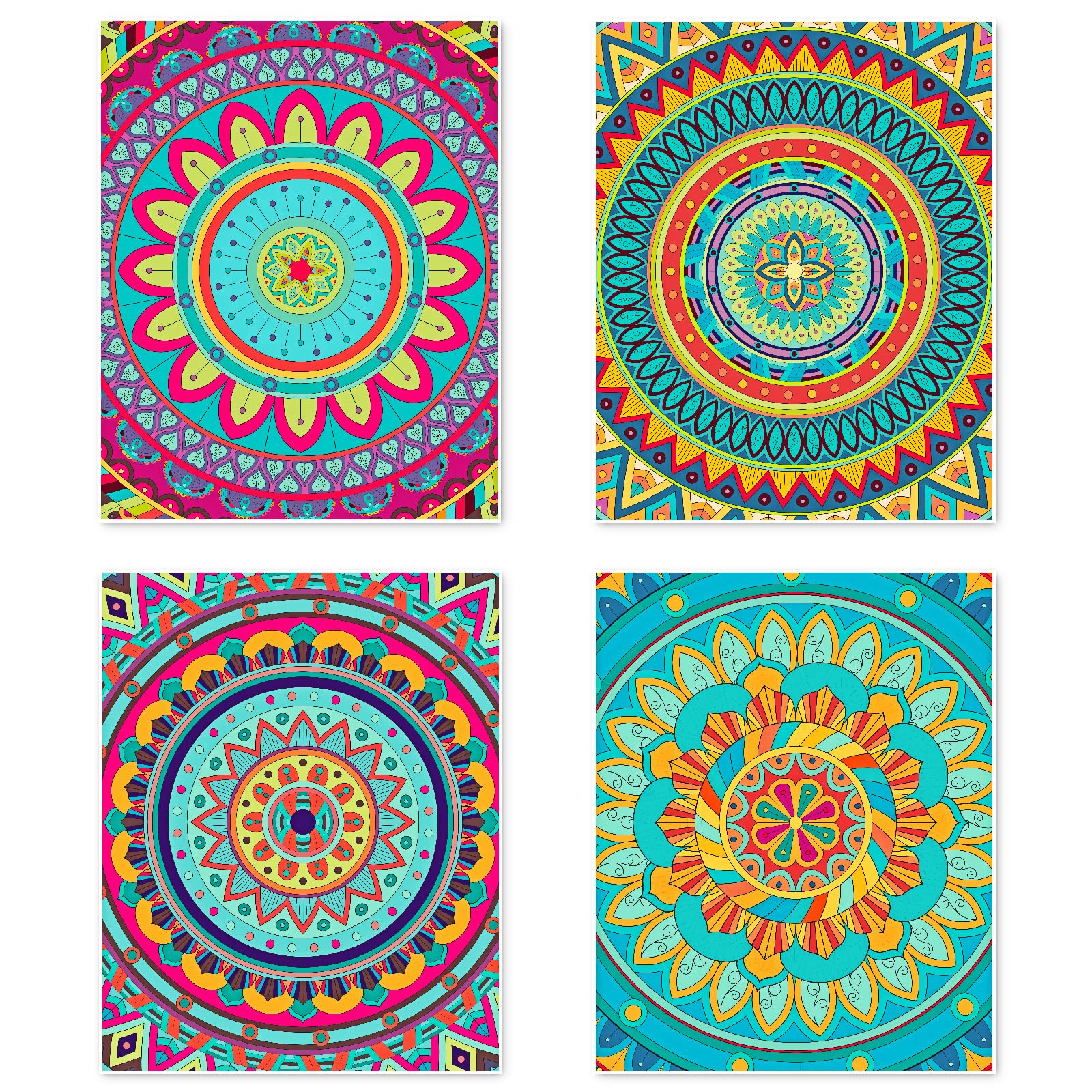 Berkin Arts Wall Art Unframed Prints Giclee Art Paper Set of 4, 8x10 inch Mandala Artwork, Bathroom Decoration Flower Floral Modern Abstract Colorful Decor Good Packing Gift for Women Posters