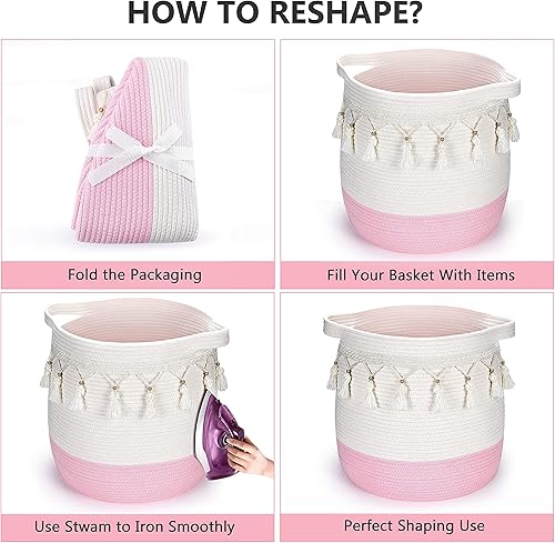 Miniatura 2 de Cesta grande de cuerda de algodón, cesta de almacenamiento tejida para juguetes, lavandería y mantas, cesta redonda con asas para habitación de