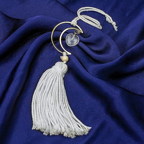 Posh Bijou - Adorno colgante de luna creciente hecho a mano con piedra natural accesorio de espejo retrovisor de corazón de piedra natural hermosos