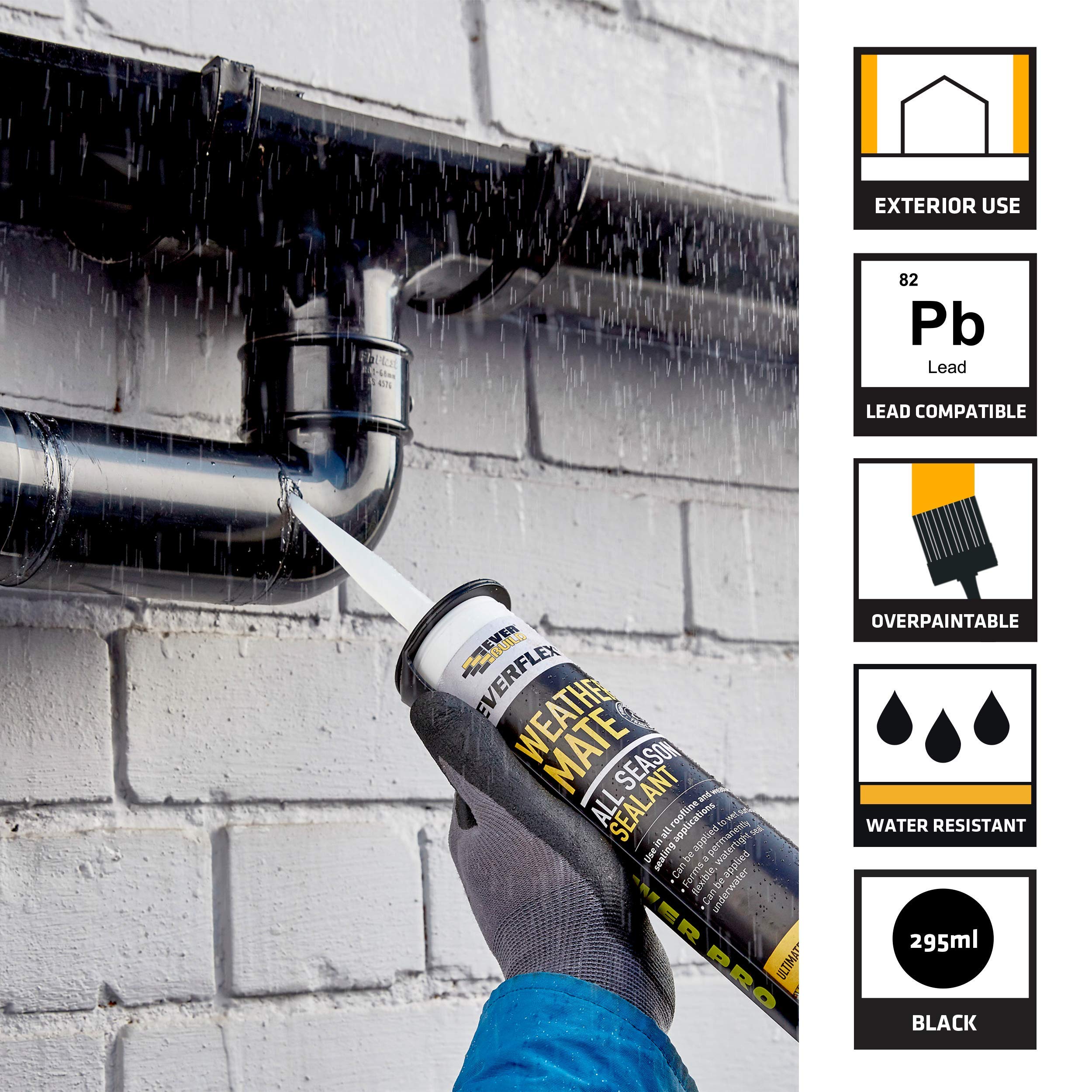 Everbuild WEABK-EB Everflex Weather Mate – wypełniacz szczelin i klej, czarny, 295 ml