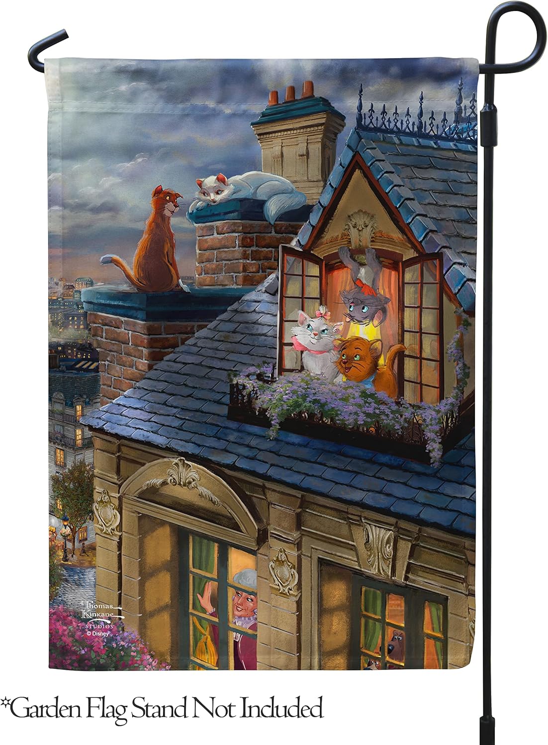 Flagology, Thomas Kinkade Disney, The Aristocats Love Under the Moon – Garden Flag 12" x 18", Exclusive Fabric, Officially Licensed Thomas Kinkade Disney