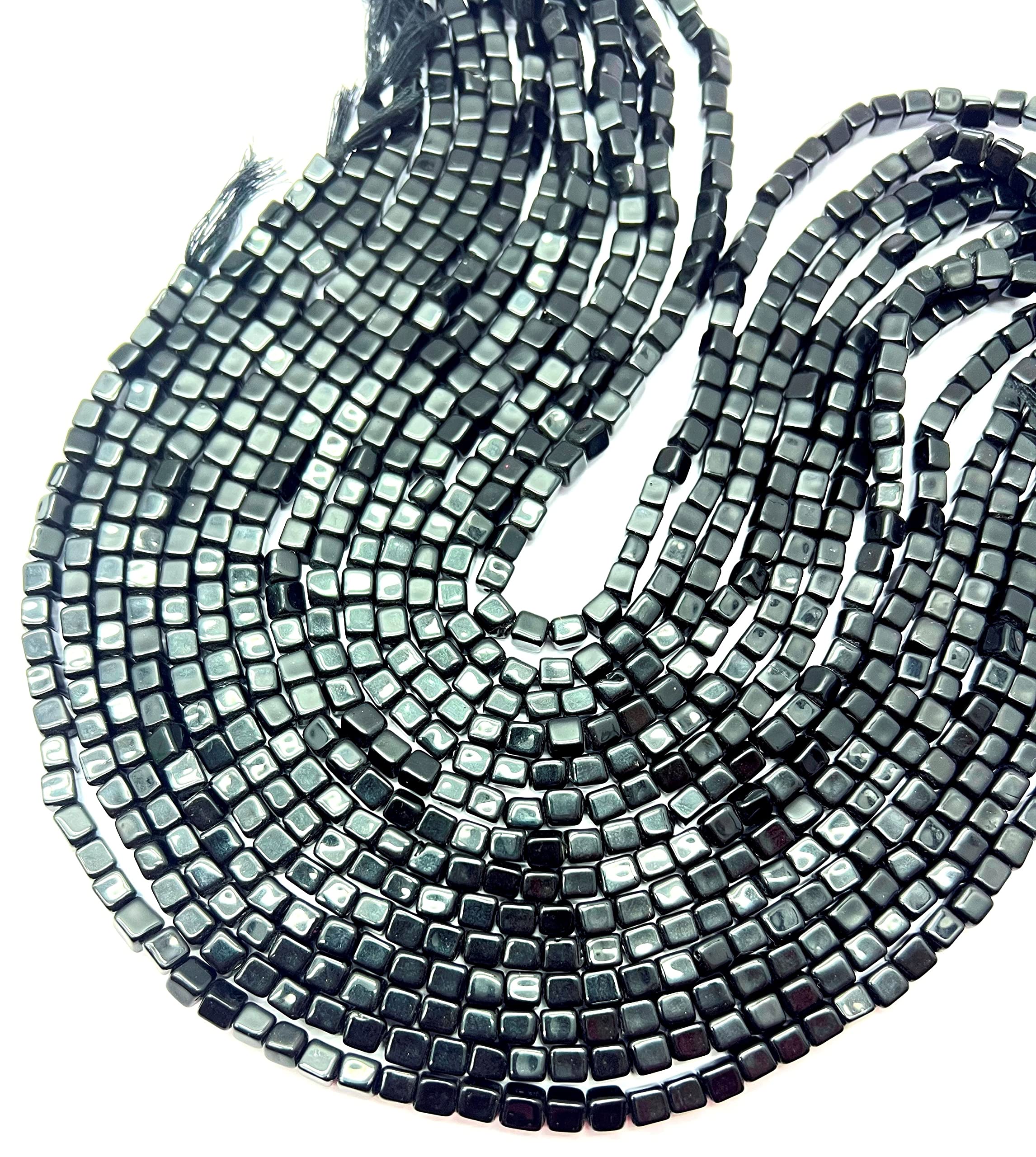 13.5 Inch 1 Strand Black Tourmaline 63-65 Pieces Approx Beads Size 5x5mm Shape Box Cut Smooth Making, Beading & Craft Supplies 7$ST03D07