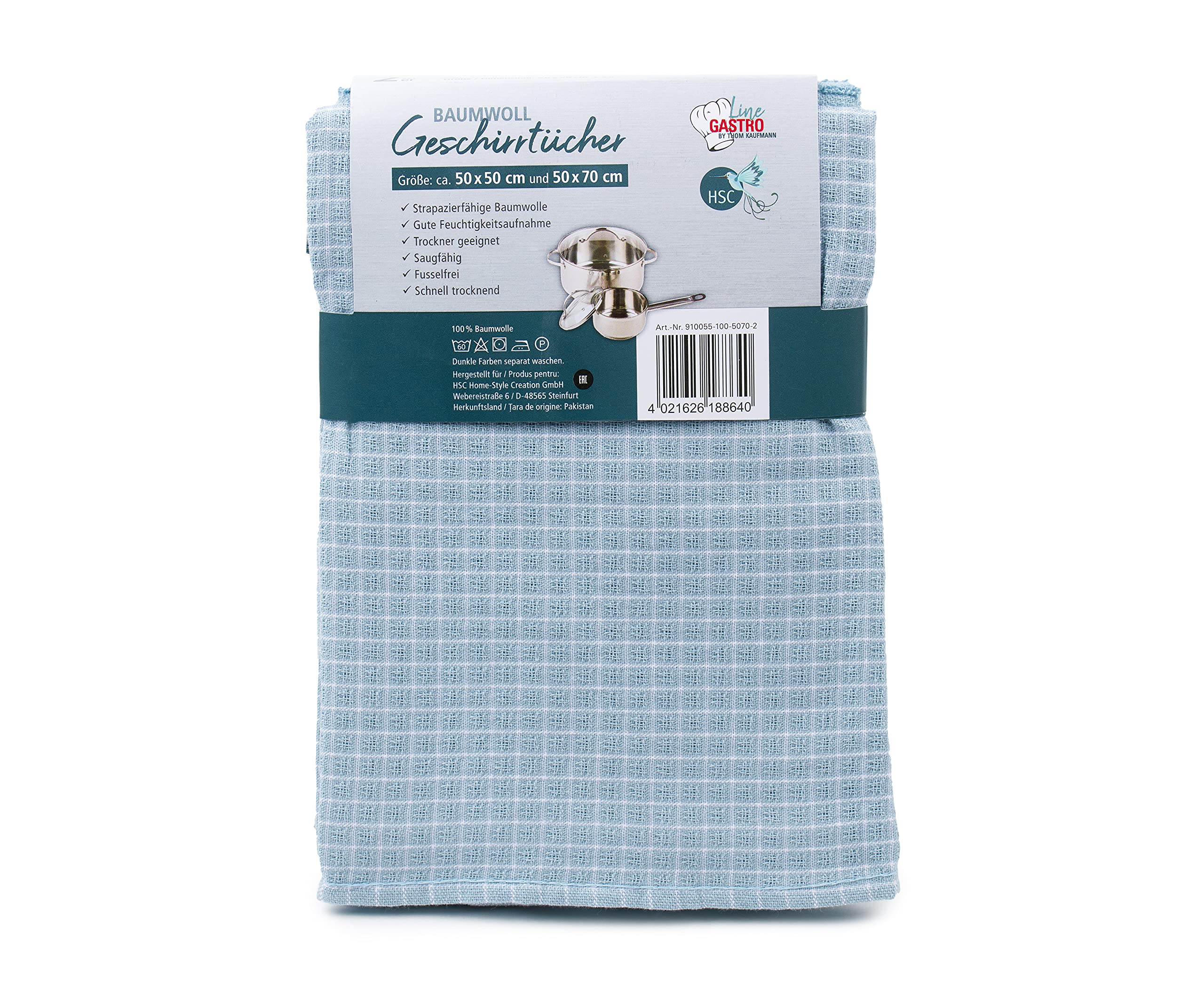 Amago - 100 percent Cotton Jacquard Tea Towels (2-Pack), 50 x 70 cm - Aqua/White