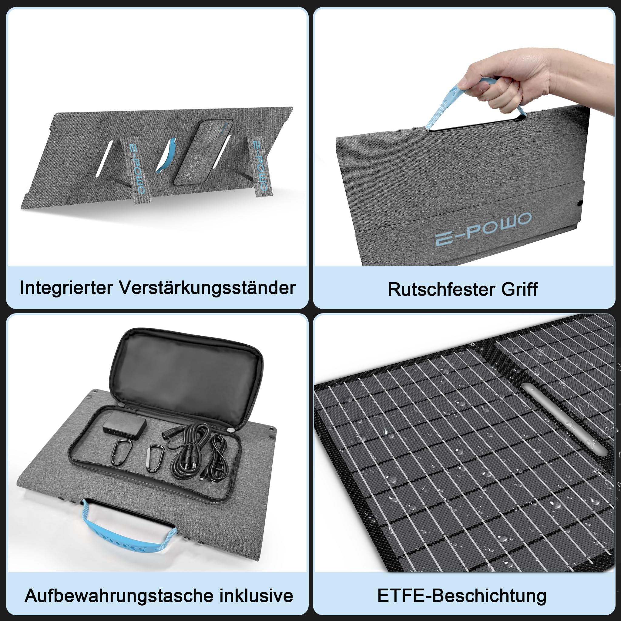 60W Solarpanel, tragbares Solarpanel mit USB-C-, USB-A- und DC-Ausgängen, faltbares ETFE Solarpanel Ladegerät für iPhone, iPad, Powerbank, Camping, Wandern, kleine Generatoren
