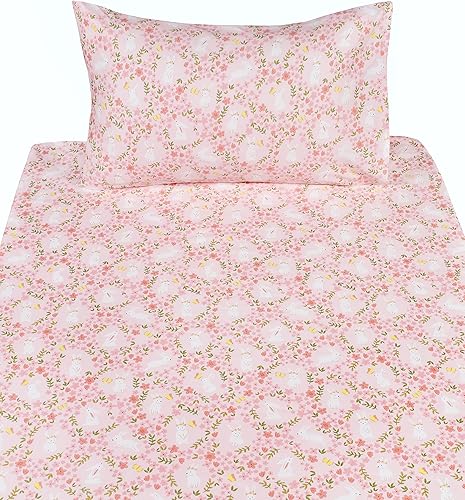 Miniatura 3 de Pink Flower Rabbit Bunny - Juego de sábanas de 3 piezas para niños pequeños y adolescentes, 100% algodón, sábana encimera, sábana bajera y funda de