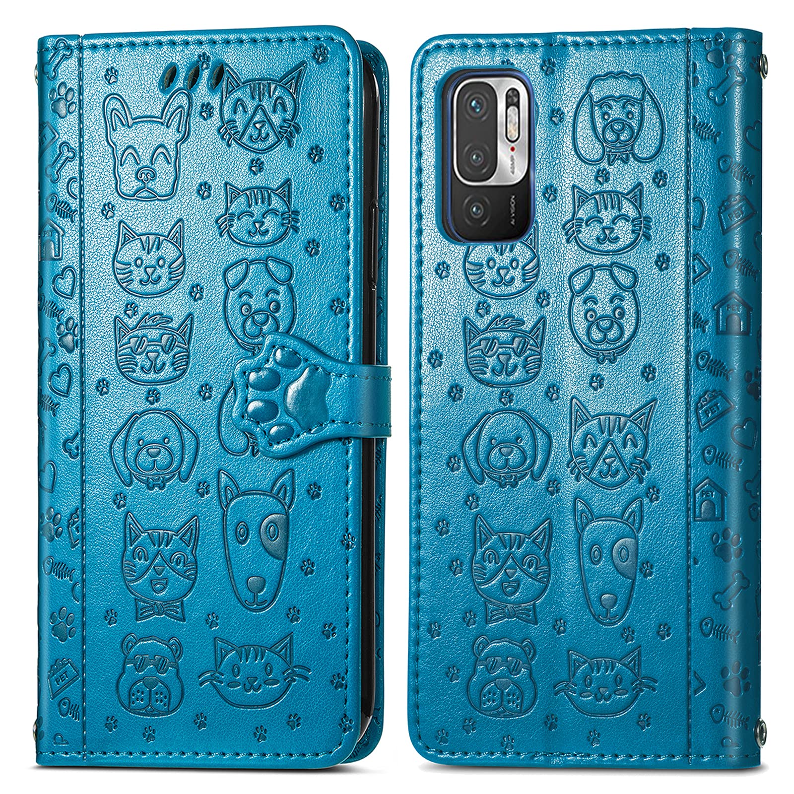 Fertuo Cover Portafoglio Per POCO M3 Pro / Redmi Note 10 5G, Con Disegno Gatto E Cane, Verde, Antiurto