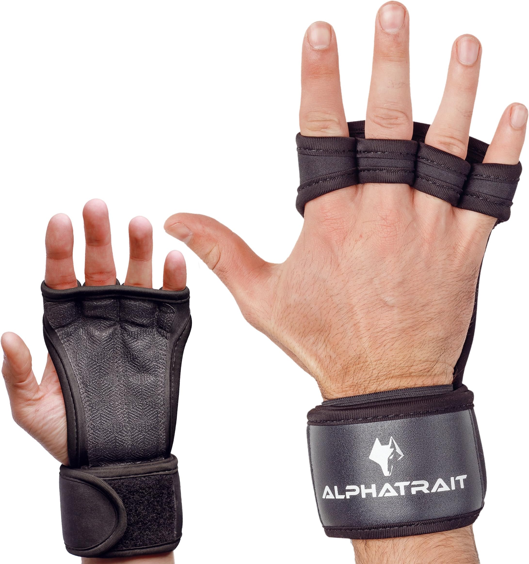 ALPHATRAIT Breathable Cross Training Gloves with Detachable Wrist Support & Non-Slip Silicone Padding - Strong Grip for WODs, Gym Workouts, Fitness & Weightlifting - No Calluses - for Men & Women