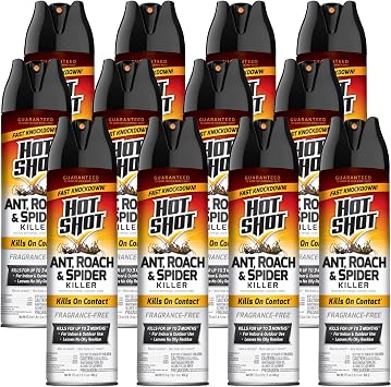 Hot Shot Ant, Roach And Spider Killer, 17.5 Ounces, Fragrance-Free Formula Kills Ants, Roaches, Spiders And Other Listed Insects On Contact, Pack of 12