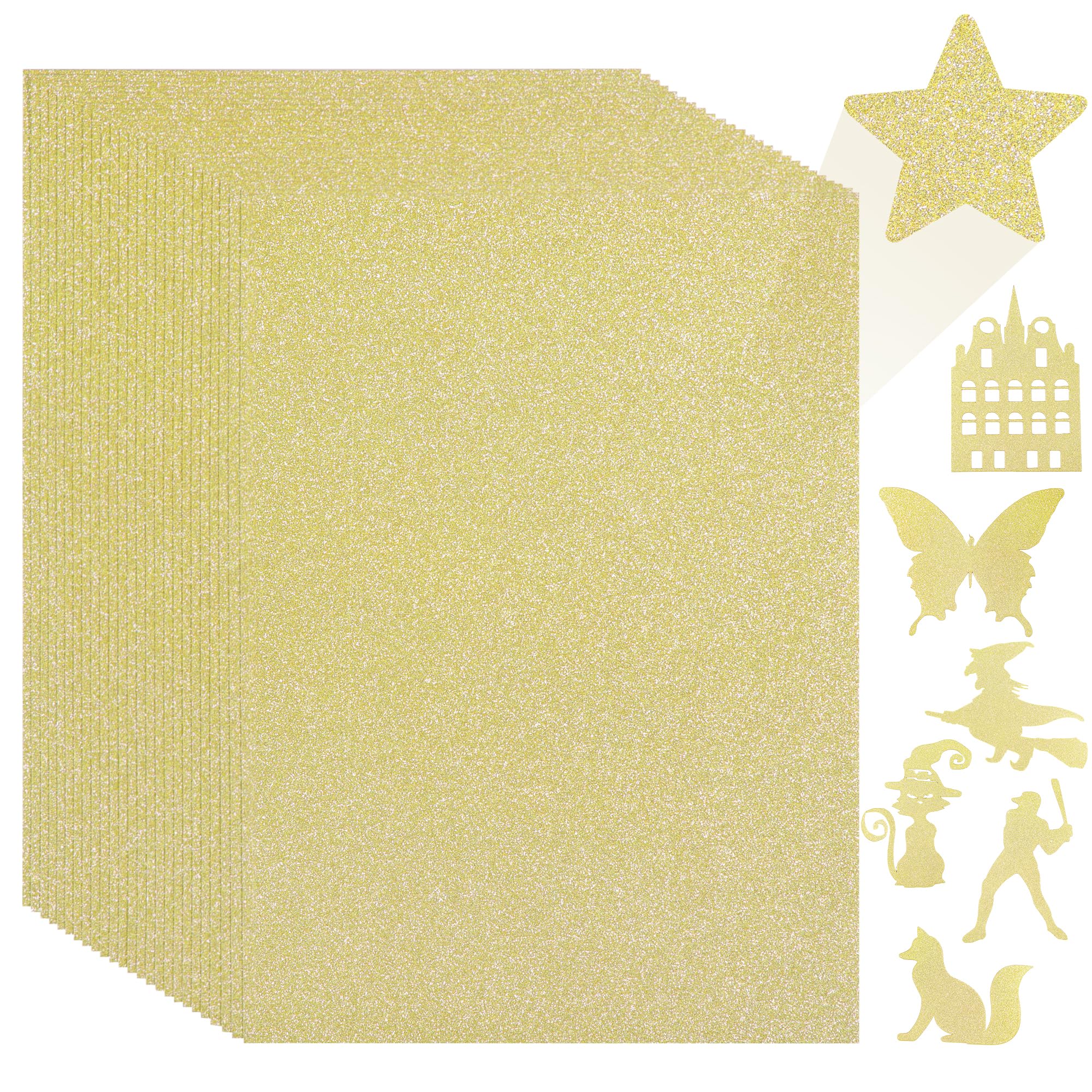 25 Sheets Light Gold Glitter Cardstock - 8.5 x 11 Inches, 250gsm/92lb Heavy Weight Thick Sparkle Card Stock Paper for Crafts Card Making Birthday
