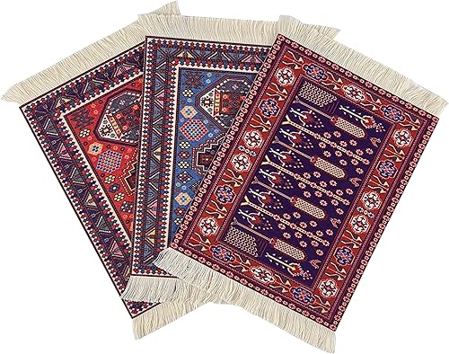 Alfombrilla de mouse para alfombra, paquete de 3 alfombrillas tejidas estilo bohemio para decoración de mesa