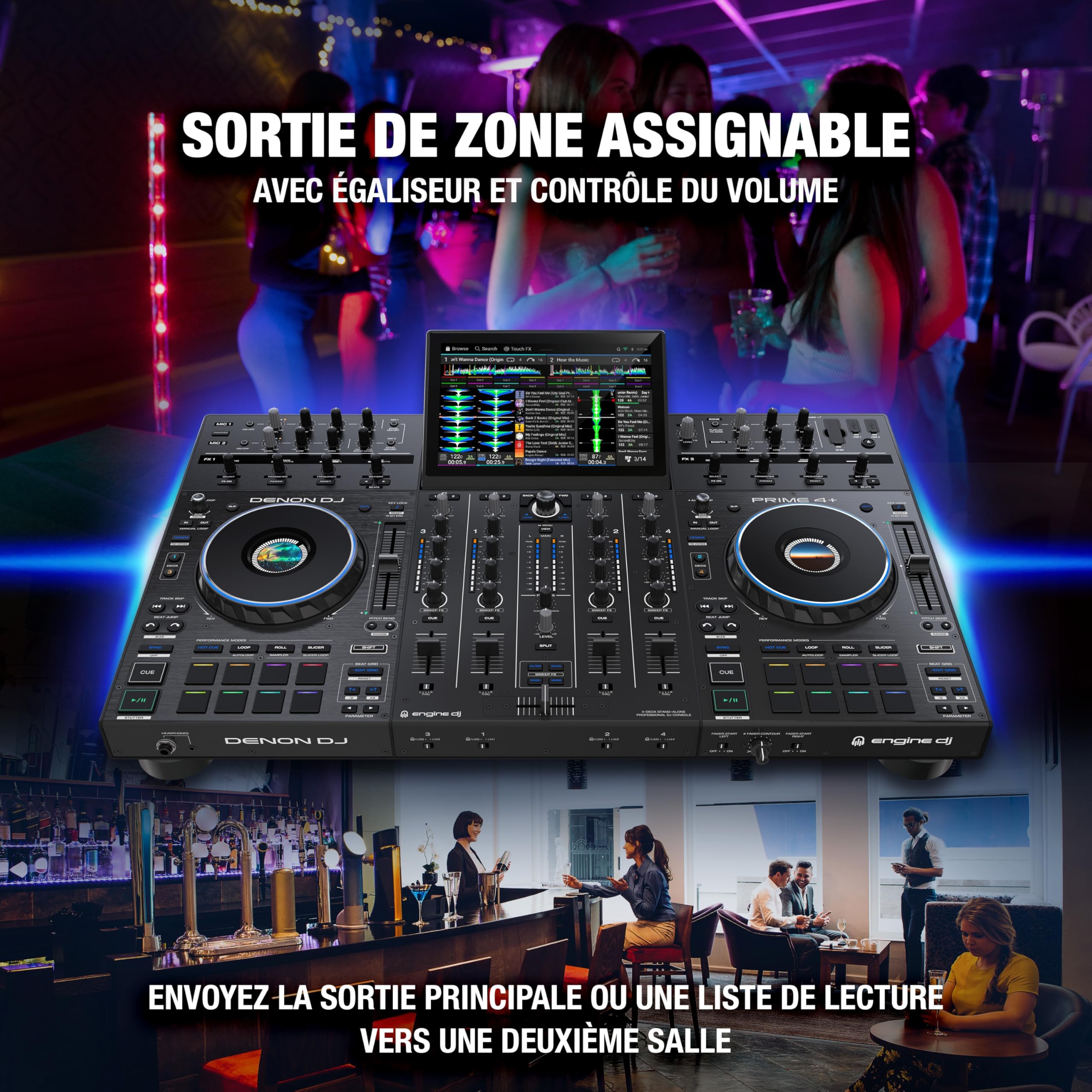 Denon DJ PRIME 4+ Contrôleur DJ Autonome avec Séparation Stem Sur 4 Platines, Streaming Wi-Fi, Drop Sampler, Écran Tactile 10.1", Contrôle Éclairage, Noir
