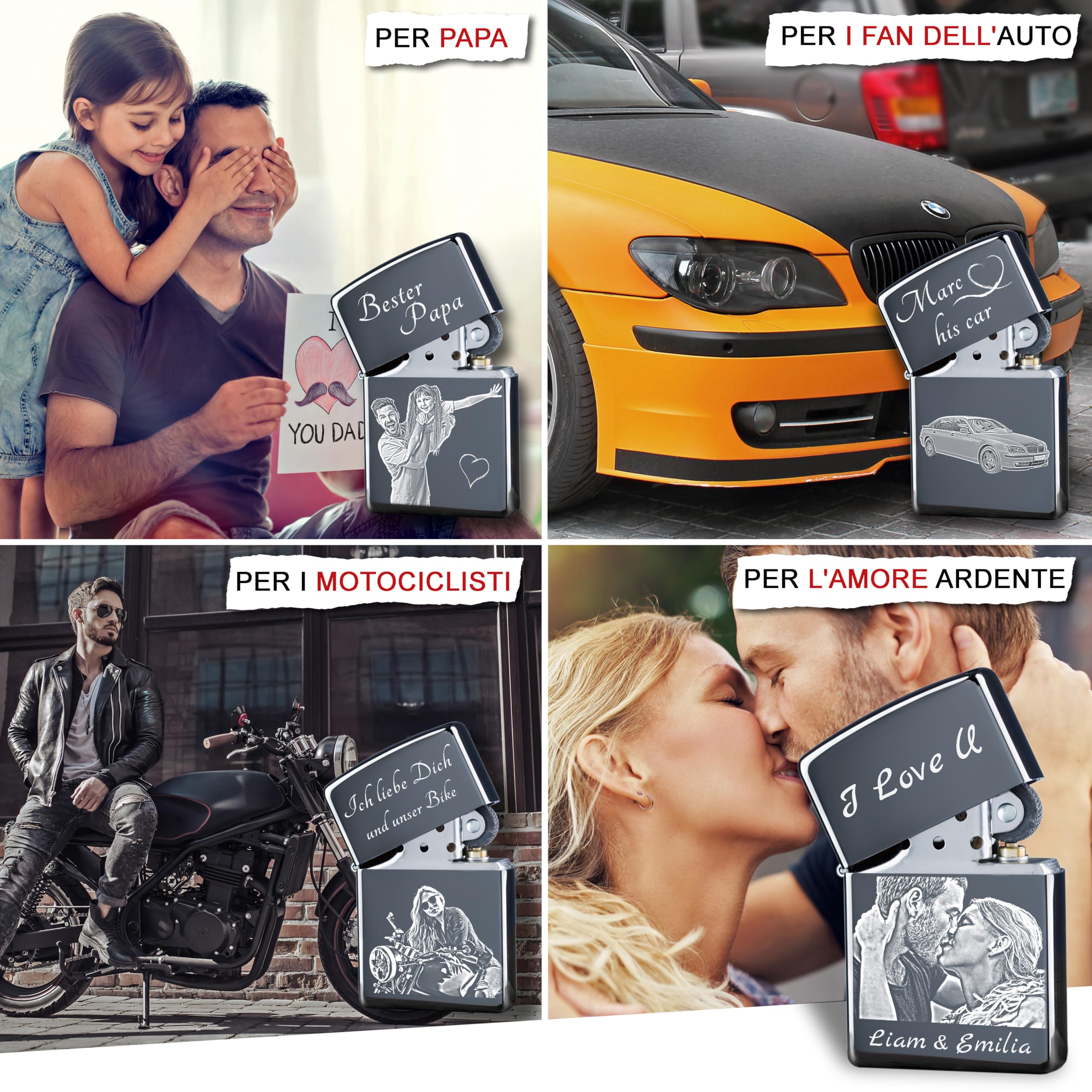 Accendino Originale con fotoincisione | Cromato Lucido, Chrome High Polished | Incisione con la Tua Foto | Compatibile con Zippo