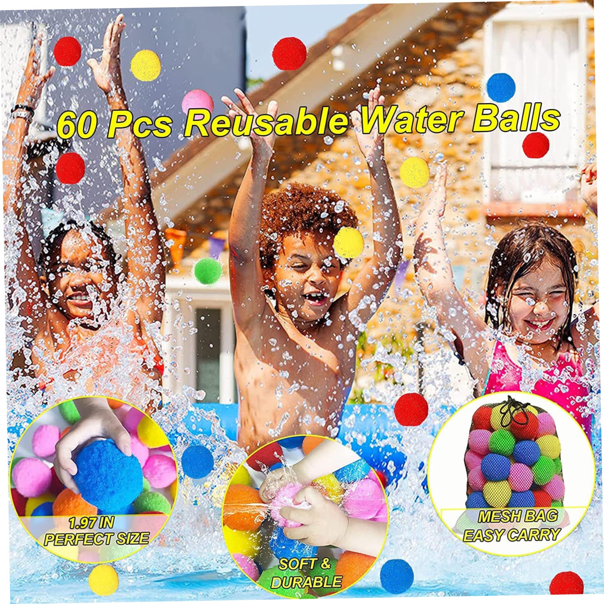 Palline d'acqua riutilizzabili 50 pezzi Palla d'acqua assorbente in 6 colori da 2 pollici in cotone PP Giocattoli da piscina interattivi morbidi Giocattoli estivi a misura di bambino per il bagno deg
