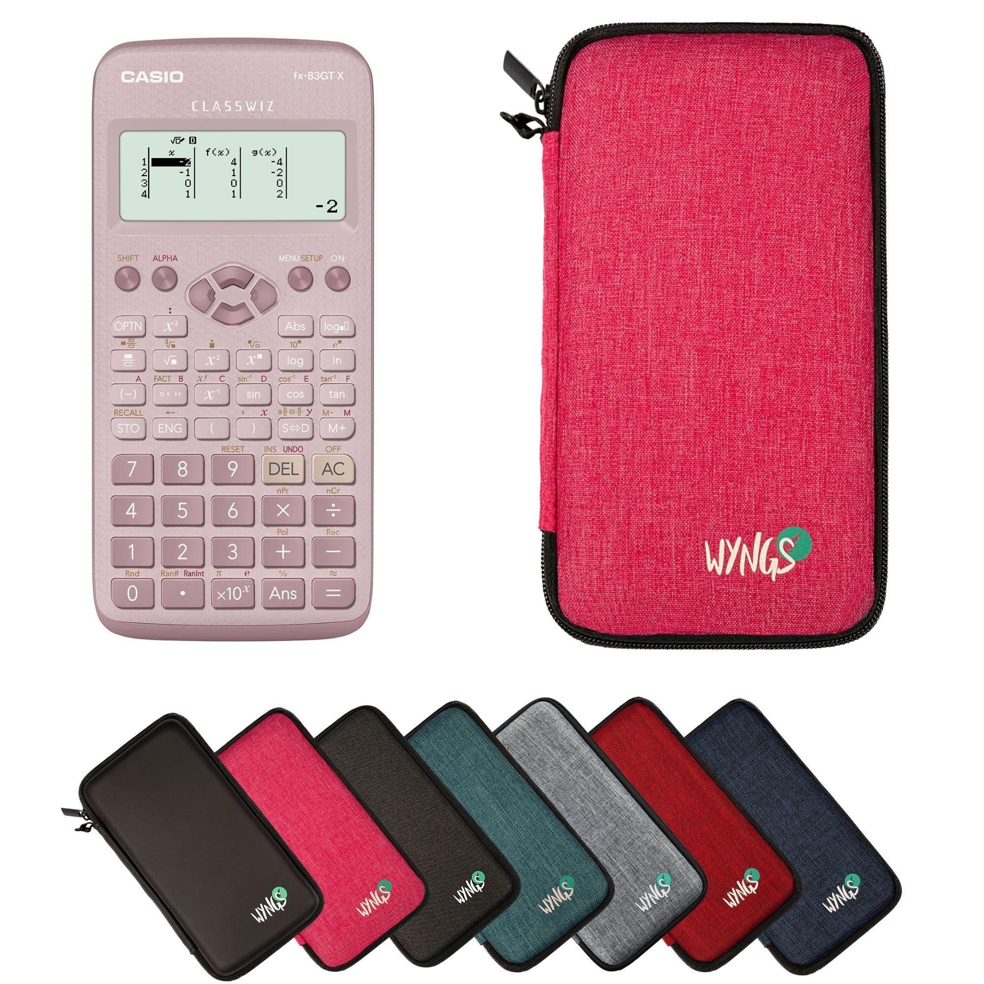 Casio fx-83GT X Rosa con Funda Protectora WYNGS Rosa - Calculadora Científica - Paquete Básico (Inglés)