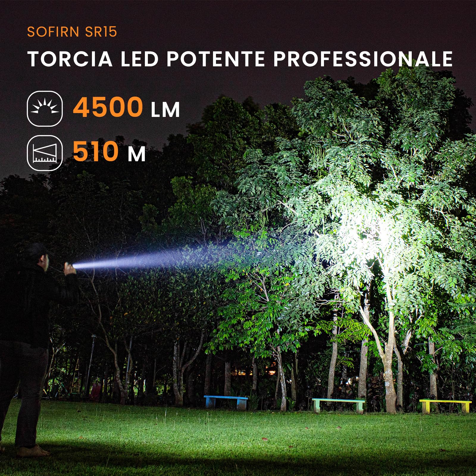 Sofirn SR15 Torcia LED Tattica, 4 LED Ultra Luminosi, Corpo in Alluminio, Nero