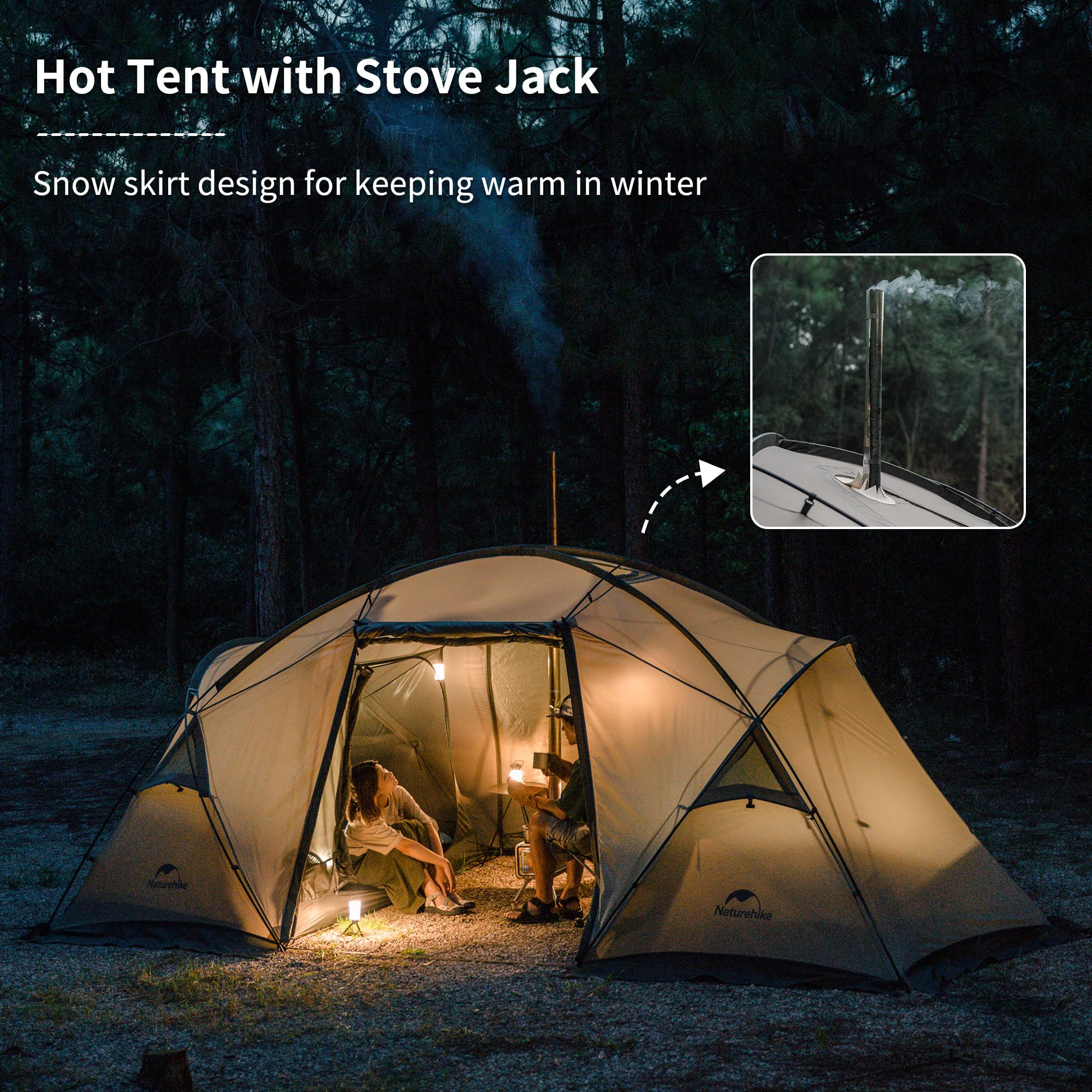 Naturehike Massif Hot Tent with Stove Jack, 4 Season Tent, 2 Person 4 Person 6 Person Camping Tent, UPF50+ Waterproof Windproof Winter Tent with Room and Hall