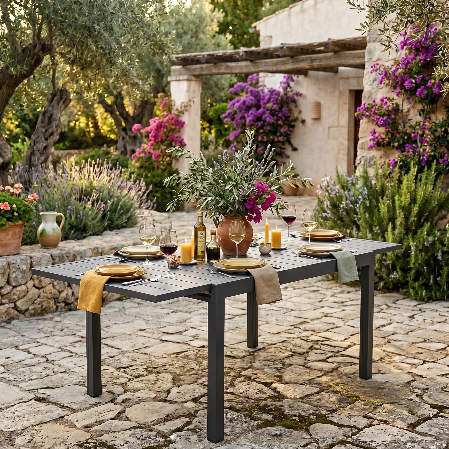 Decor Space Tavolo allungabile Petra in alluminio Antracite 83-166 x 80 cm per giardino e veranda (Tavolo)