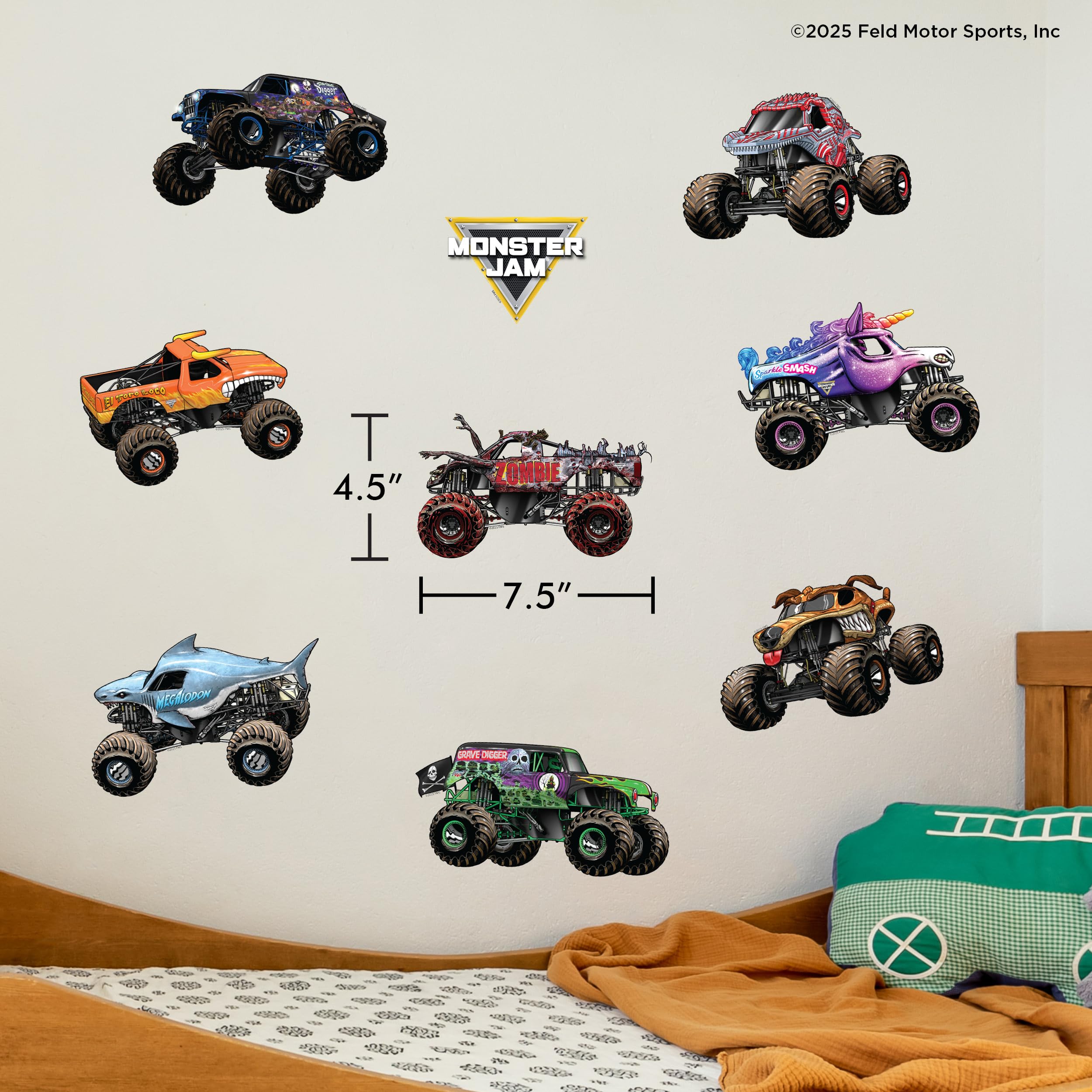 Confezione di adesivi murali Monster Jam Trucks – Grave Digger Son-Uva Digger El Toro, Loco, Megalodon, Zombie, ThunderROARus, Sparkle Smash Monster Mutt, adesivi in vinile per camera da letto,