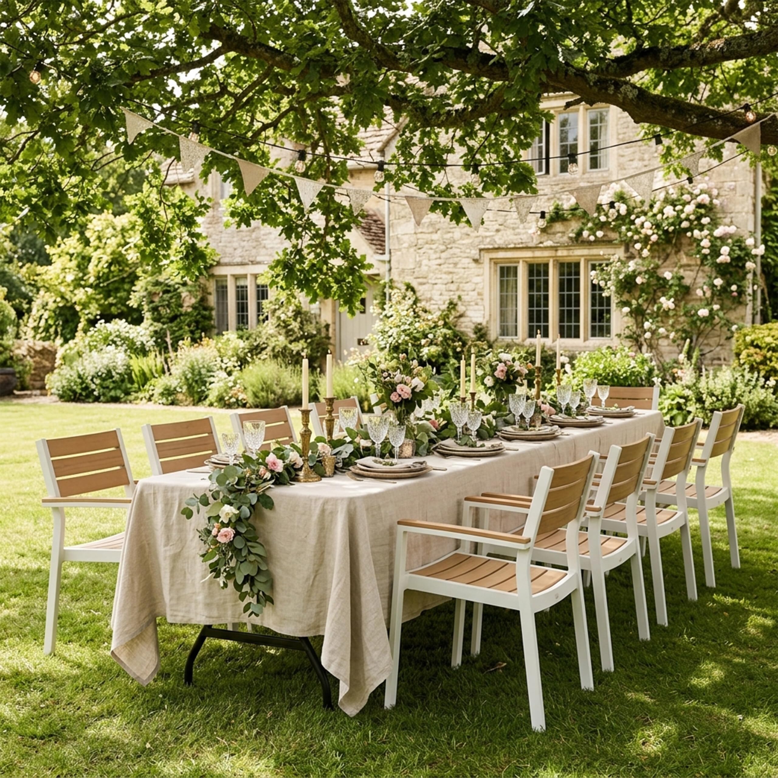 Relaxdays Table de Jardin Pliante, 75 x 220 x 68 cm, résistante aux intempéries, Plastique & Acier, 8 Personnes, Blanche