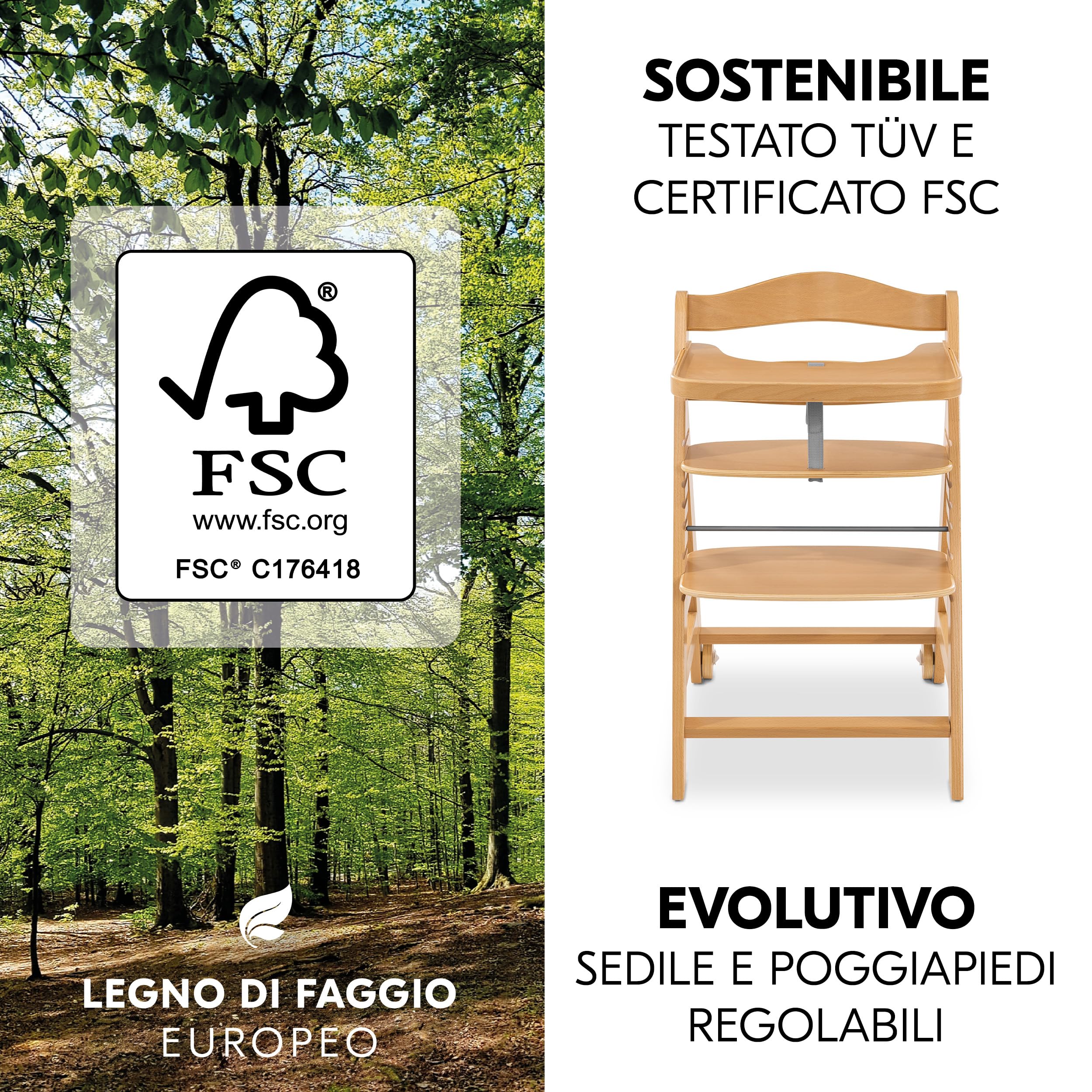 hauck Seggiolone Evolutivo Alpha Move Newborn Set 3in1 Bouncer – Sediolone in legno Evolutivo dalla Nascita, incl. Sdraietta per Neonati, Cuscino e Vassoio